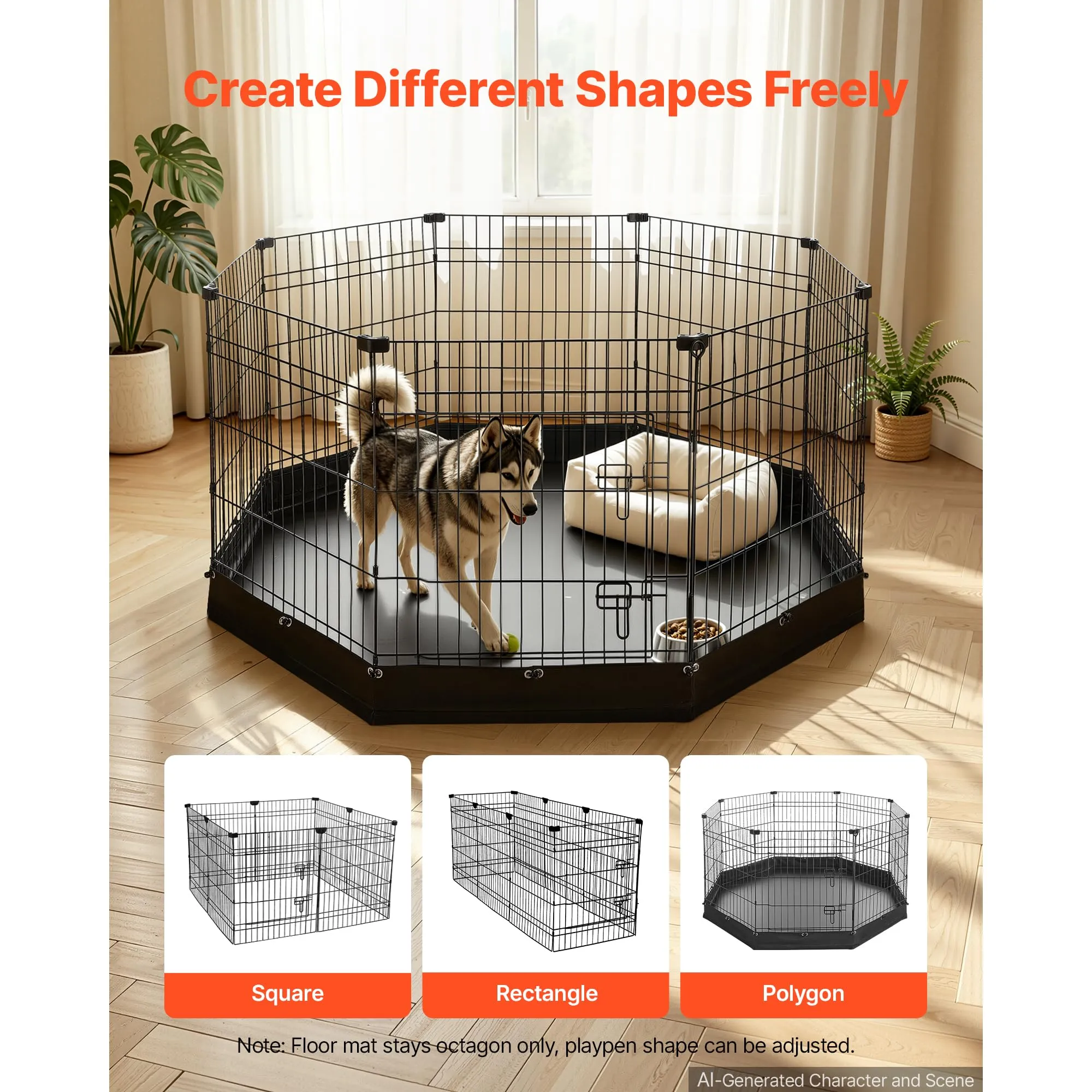 VEVOR Box per Cani da 76 cm 8 Pannelli Pieghevole con Base Imbottita Nero - immagine 8