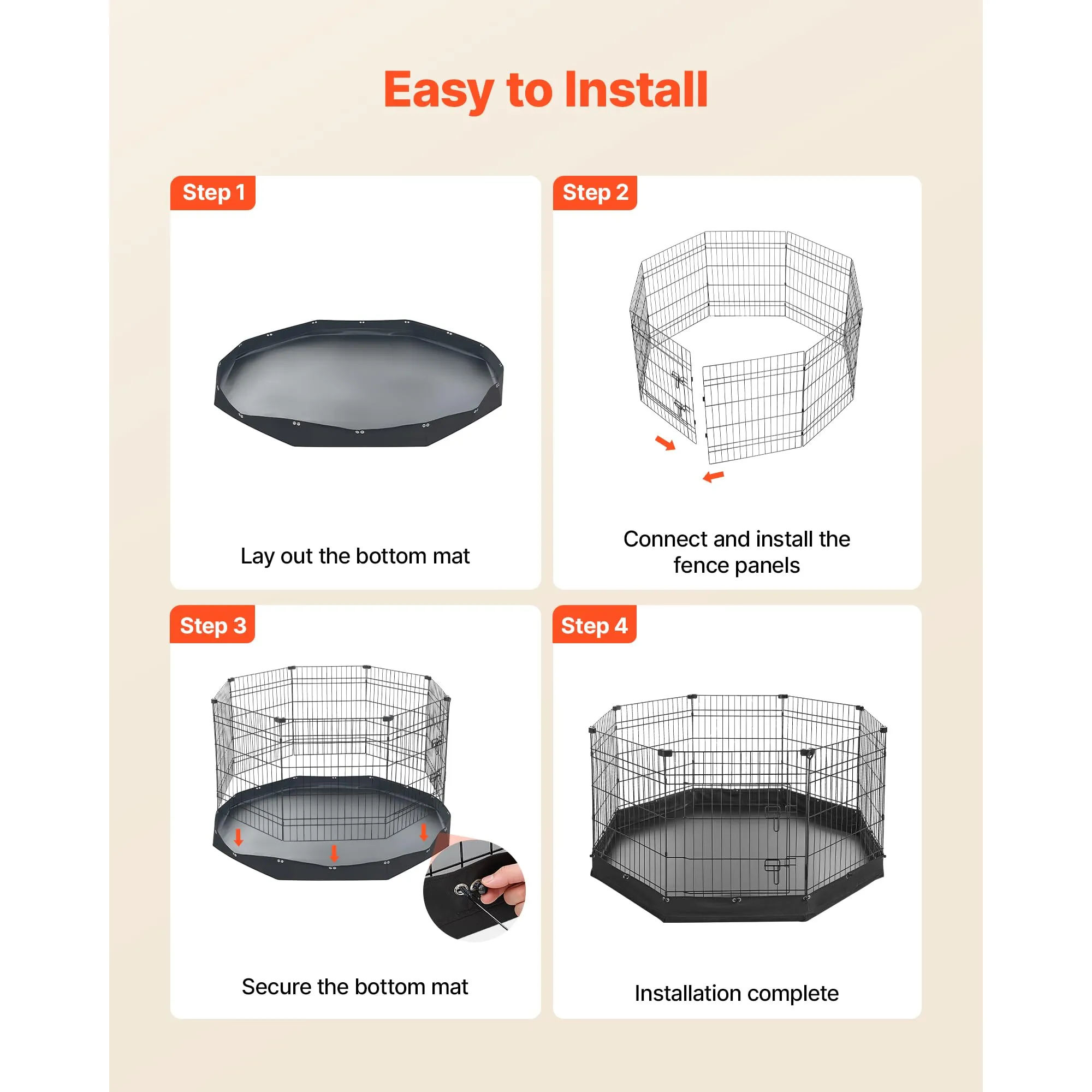 VEVOR Box per Cani da 76 cm 8 Pannelli Pieghevole con Base Imbottita Nero - immagine 9
