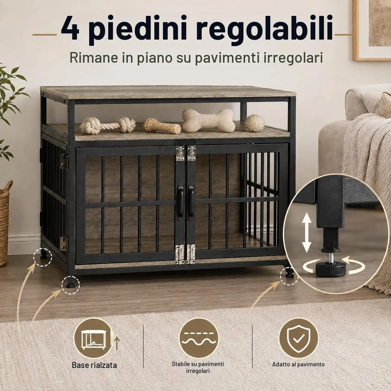 EGGREE Gabbia per Cani, Interno 76 cm, 3 Porte, 2 Ripiani, Grigio Chiaro - immagine 5