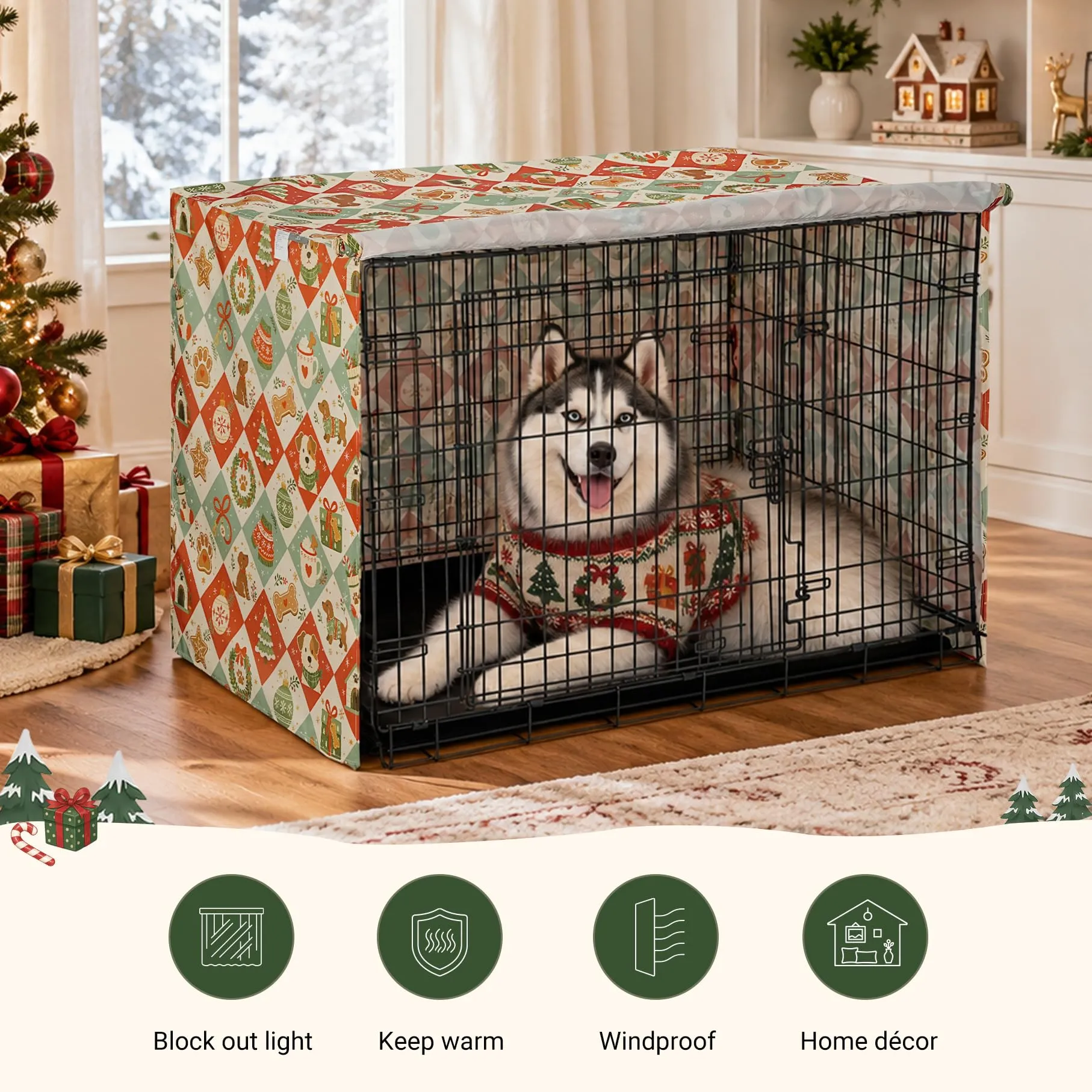 Explore Land Copertura per gabbia per cani, motivo natalizio - immagine 6