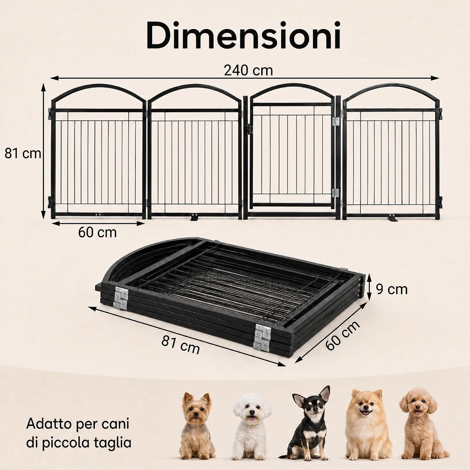 COSTWAY Recinto per Cani da Interno ed Esterno con 4 Pannelli (Nero) - immagine 3