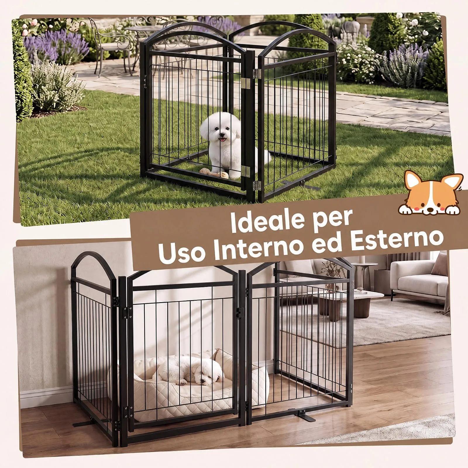 COSTWAY Recinto per Cani da Interno ed Esterno con 4 Pannelli (Nero) - immagine 7
