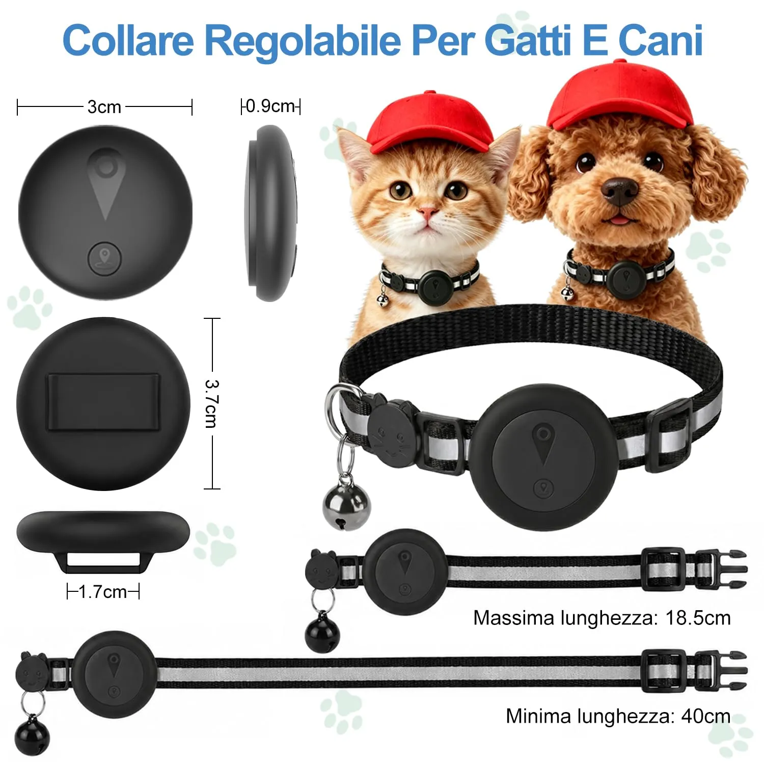 Collare GPS Gatto 2 in 1,Collare GPS per Cani Riflettente,Tracker per Cani Senza Abbonamento,Compatibile con iOS/Android,Collare Regolabile con Campanellino,Adatto a Cane di Piccola Taglia/Gatti-Nero - immagine 7