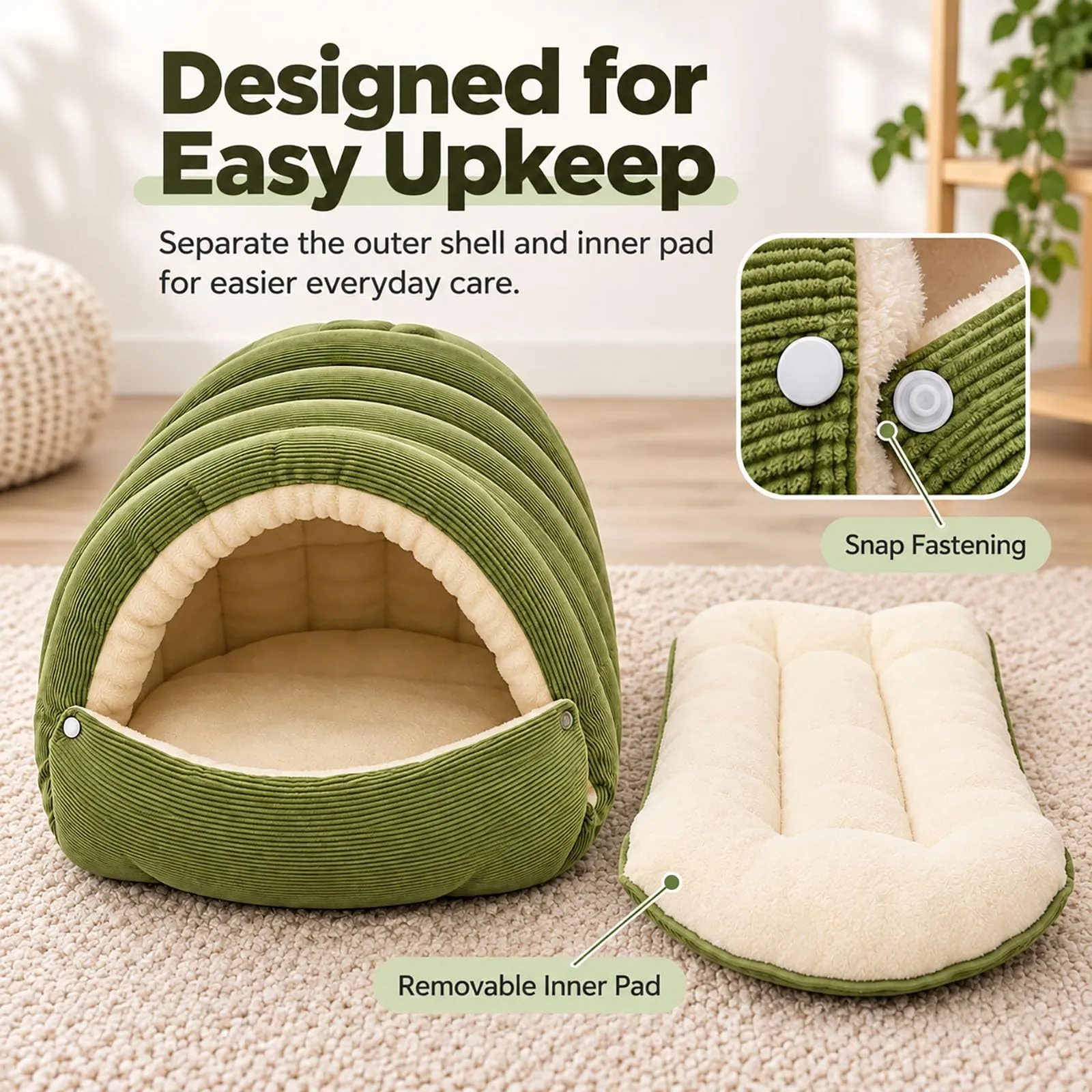 Cuccia a Igloo per Cani, Cuccia Grotta per Gatto (Verde,L) - immagine 4