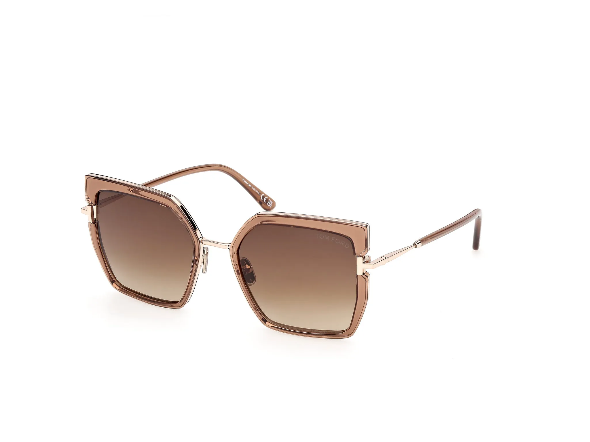 TOM FORD FT1418 QUINN-02 45F Occhiali da sole Iniettato Marrone Marrone Squadrata Normale - immagine 1