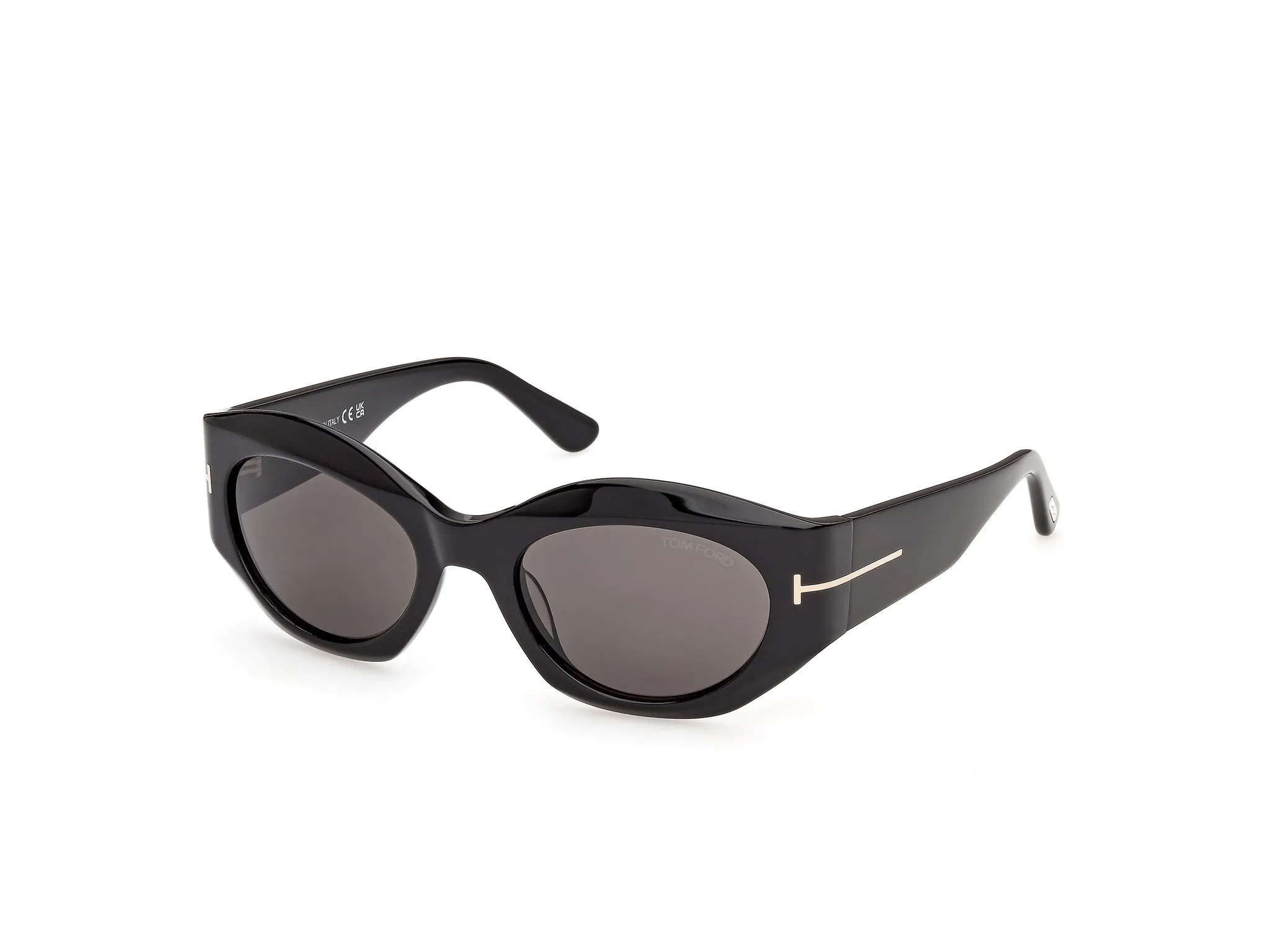 TOM FORD FT1415 EMMELINE-02 01A Occhiali da sole Acetato Nero Fumo Rotonda Normale - immagine 1