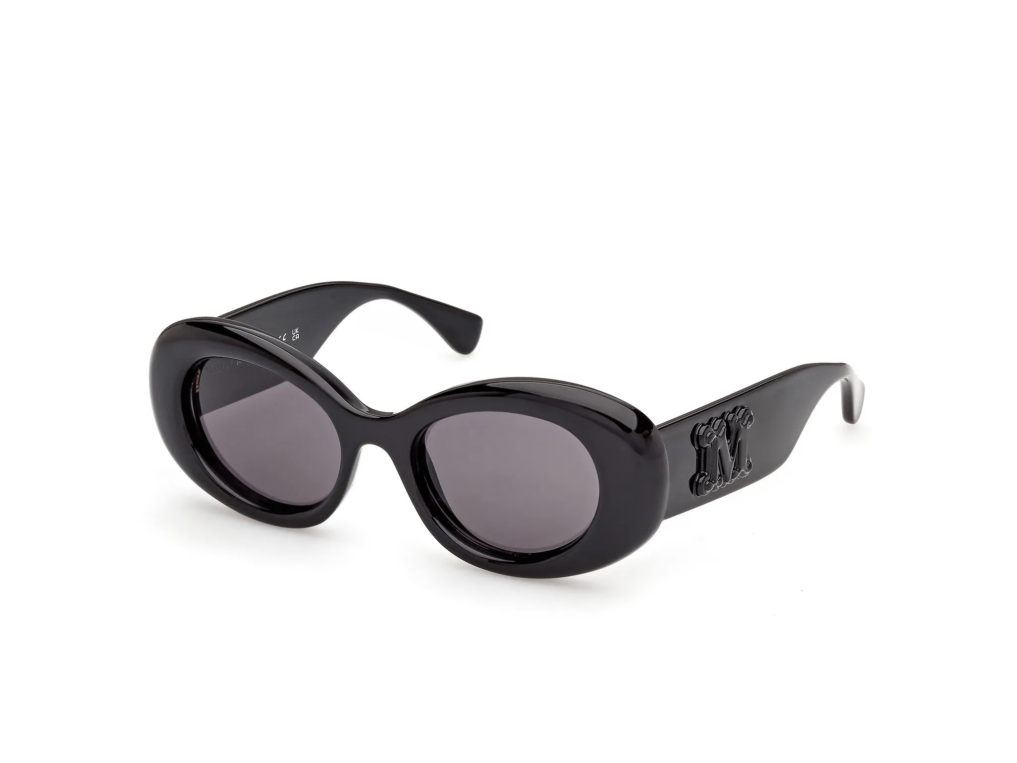 Max Mara MM0208 01A Occhiali da sole Iniettato Nero Fumo Rotonda Normale - immagine 1