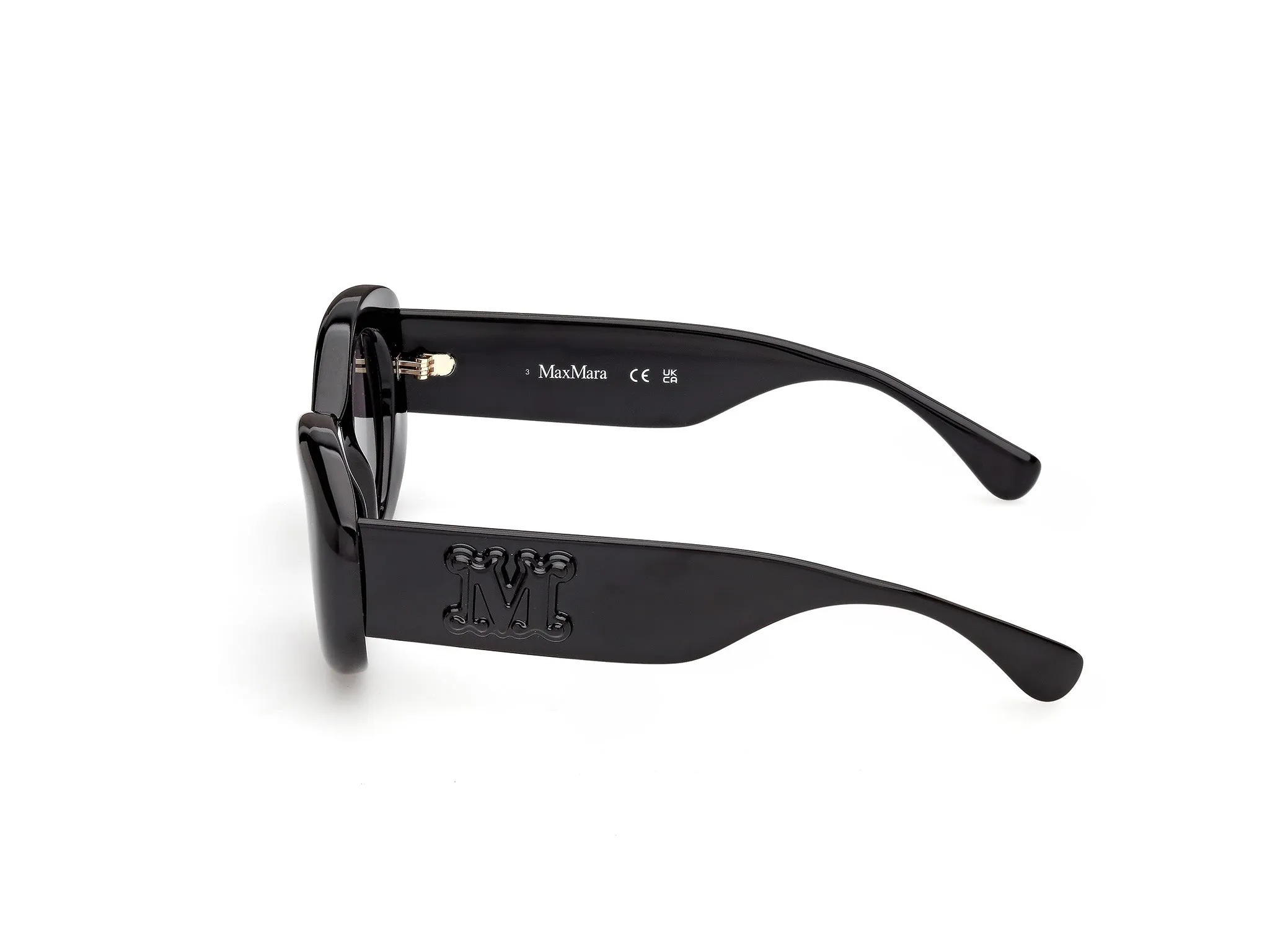 Max Mara MM0208 01A Occhiali da sole Iniettato Nero Fumo Rotonda Normale - immagine 3