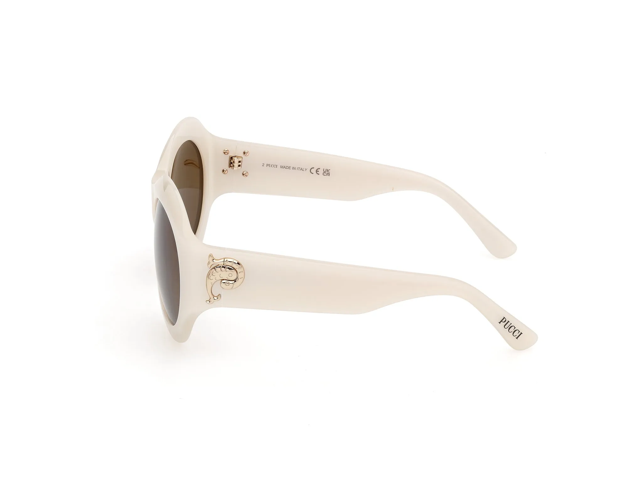 Emilio Pucci EP0260 25E Occhiali da sole Acetato Bianco Marrone Rotonda Normale - immagine 3