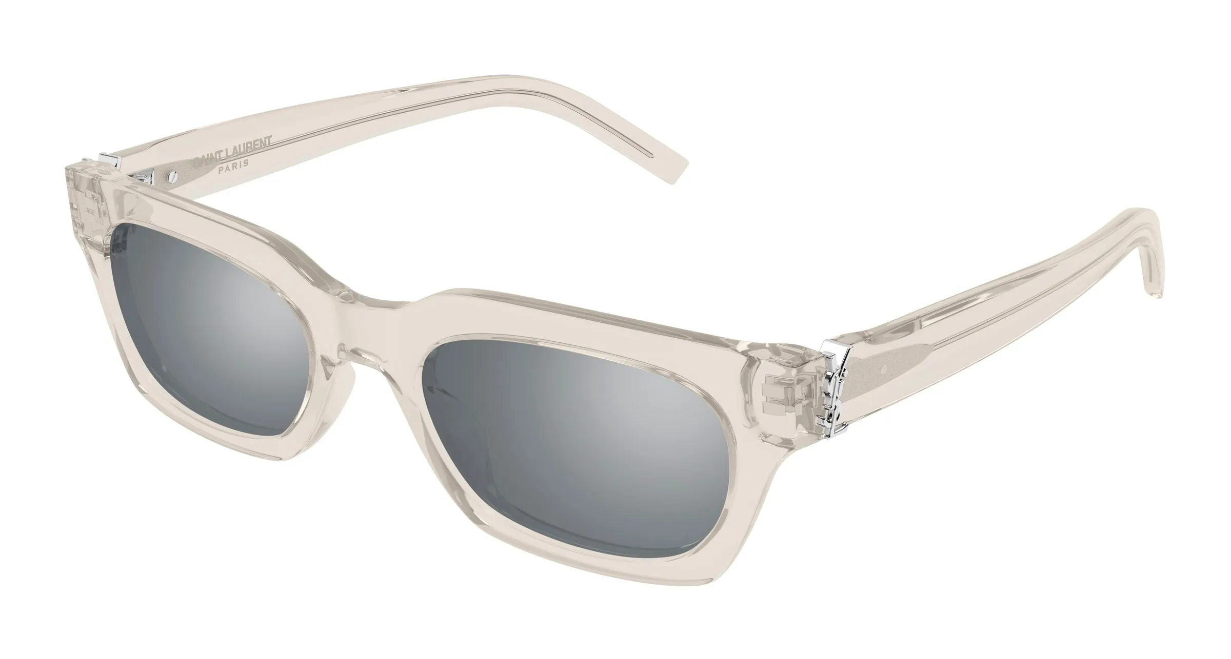 SAINT LAURENT SL M175 004 Occhiali da sole Acetato Beige Argento Squadrata Specchiato - immagine 1