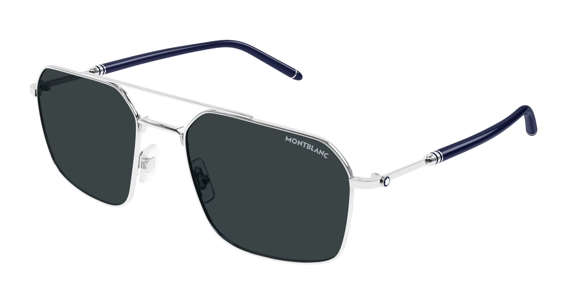 Montblanc MB0521S 003 Occhiali da sole Metallo Argento Blu Pilot - immagine 1