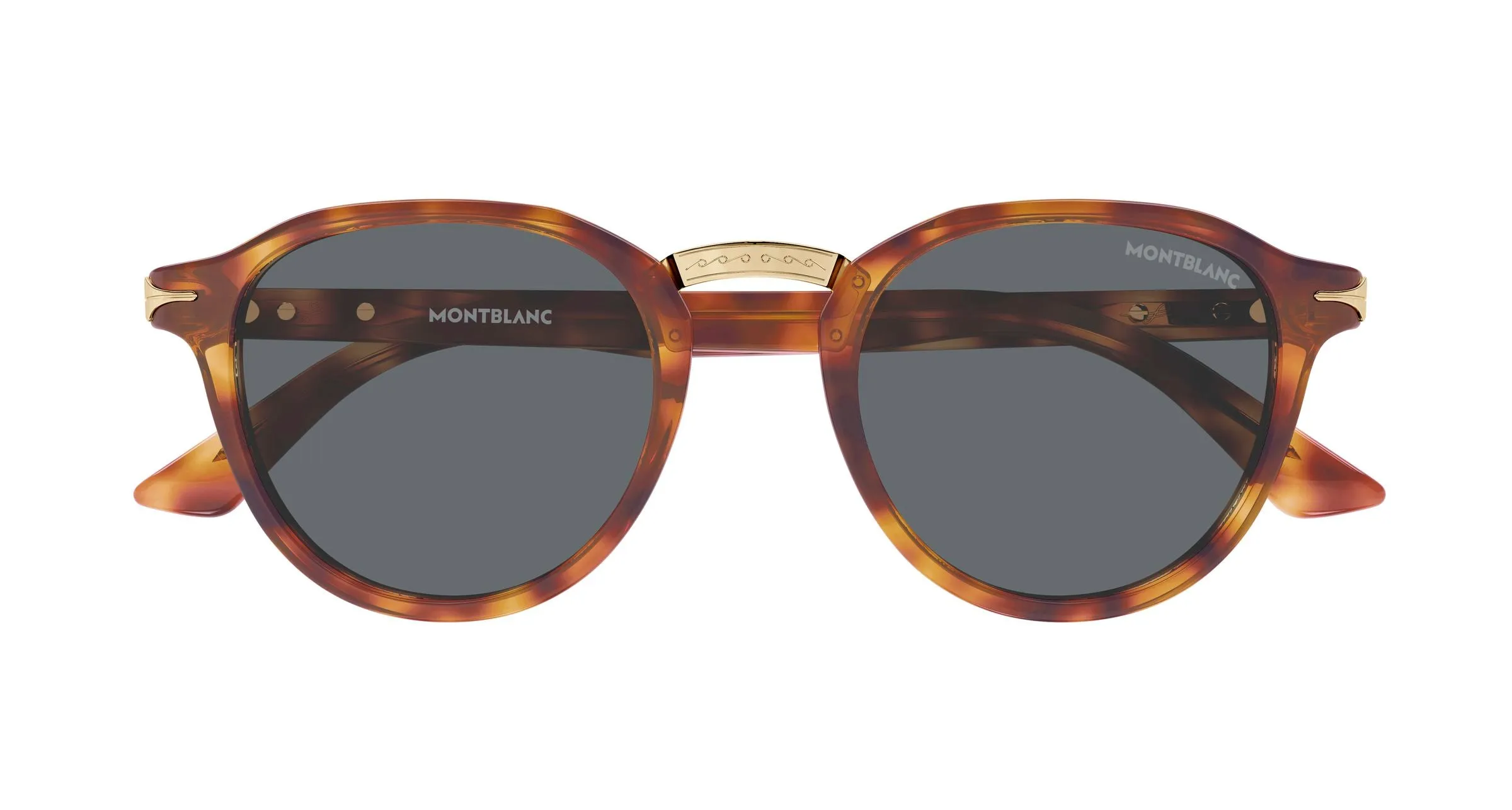 Montblanc MB0515S 003 Occhiali da sole Acetato Havana Grigio Rotonda - immagine 2