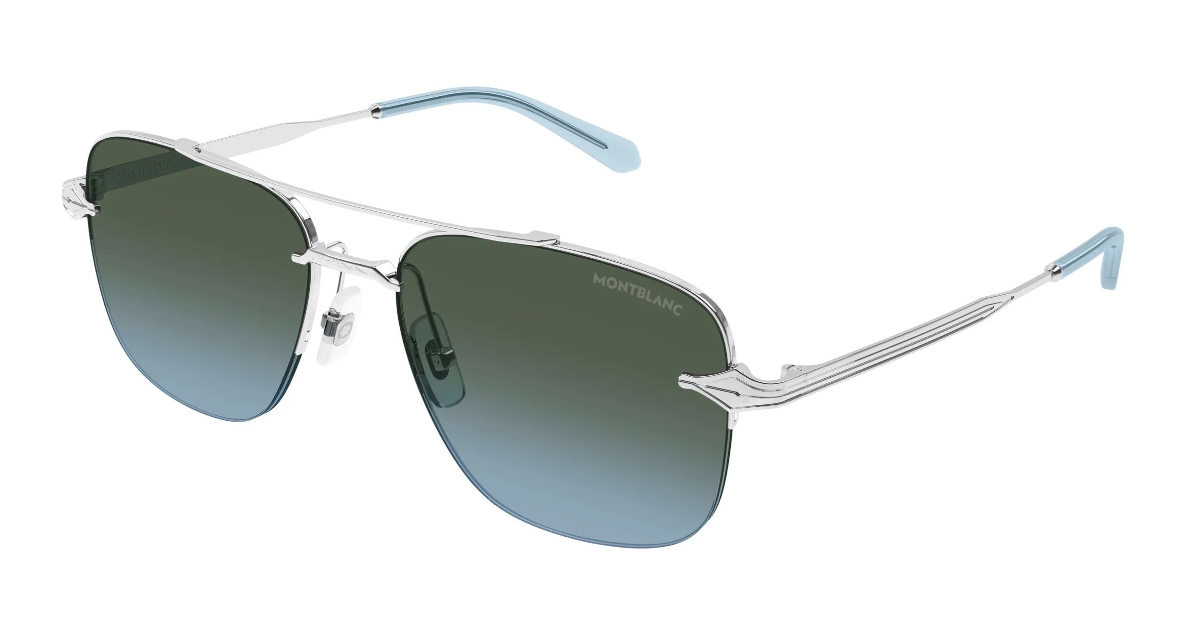 Montblanc MB0513S 003 Occhiali da sole Metallo Argento Verde Pilot Sfumato - immagine 1