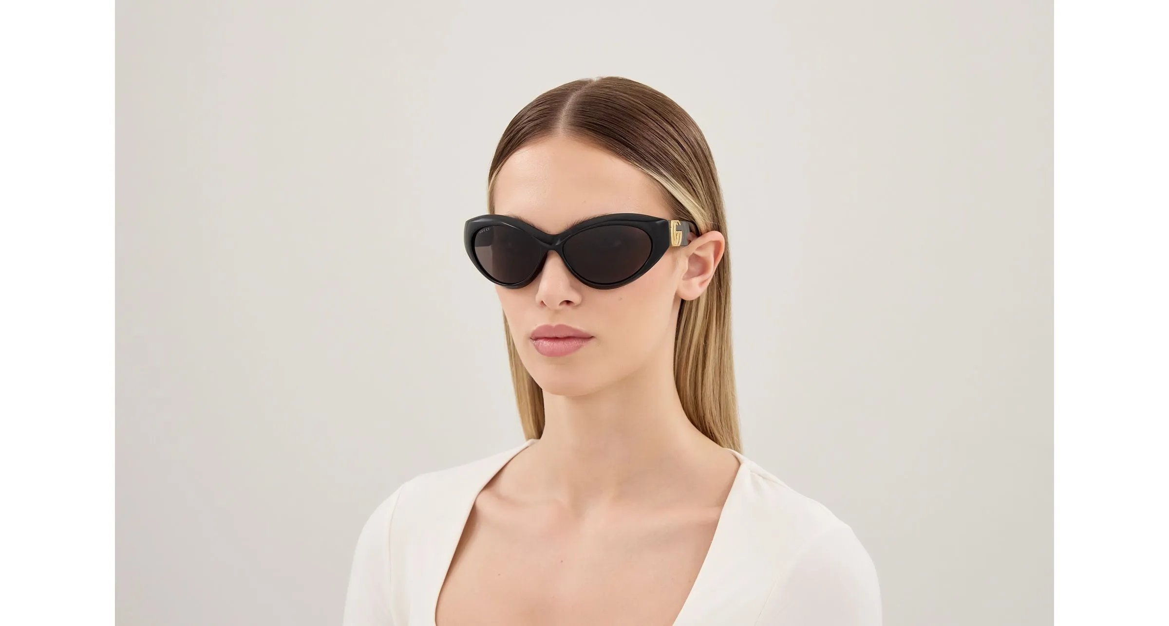 Gucci GG2269S 001 Occhiali da sole Acetato Nero Grigio Cat Eye - immagine 2