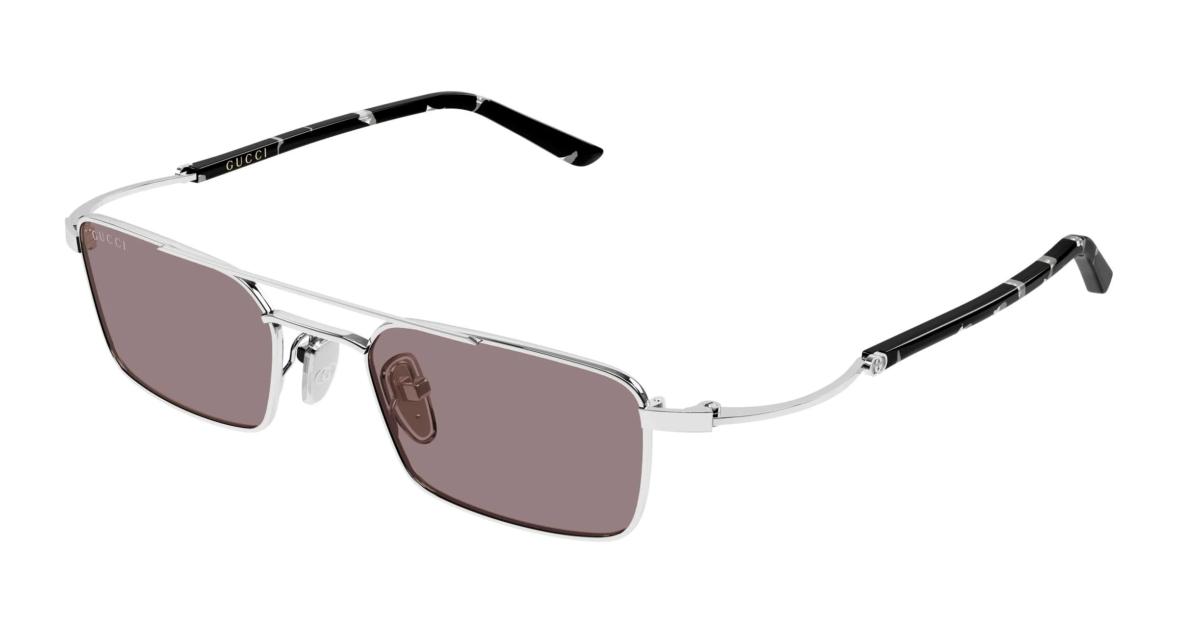 Gucci GG2258S 004 Occhiali da sole Metallo Argento Marrone Squadrata - immagine 1