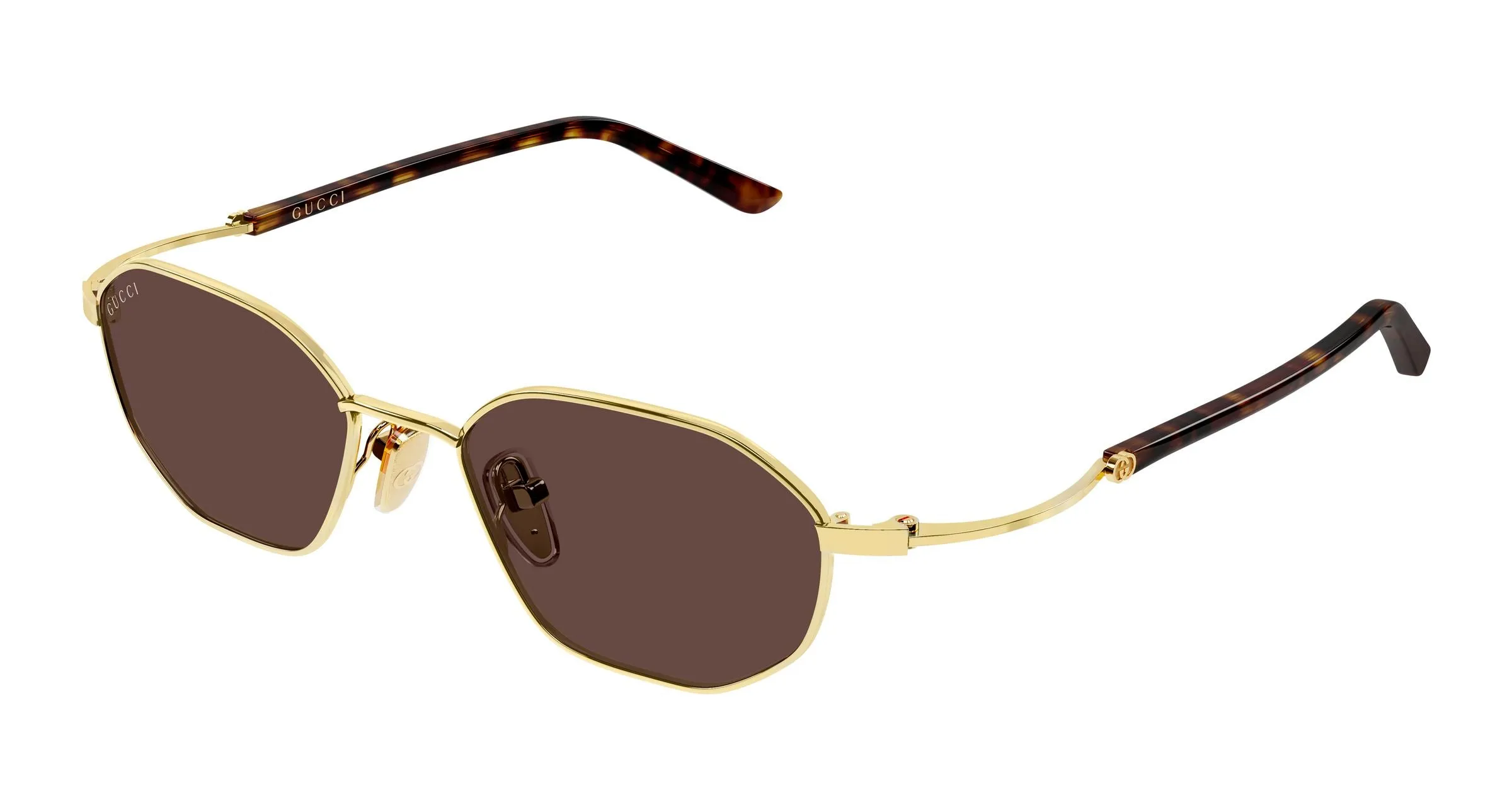 Gucci GG2257S 002 Occhiali da sole Metallo Oro Marrone Geometrica - immagine 1