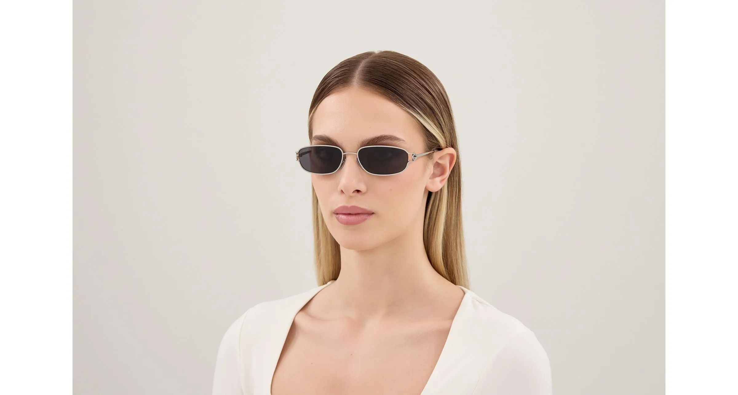 Gucci GG2232S 001 Occhiali da sole Metallo Argento Grigio Squadrata - immagine 2