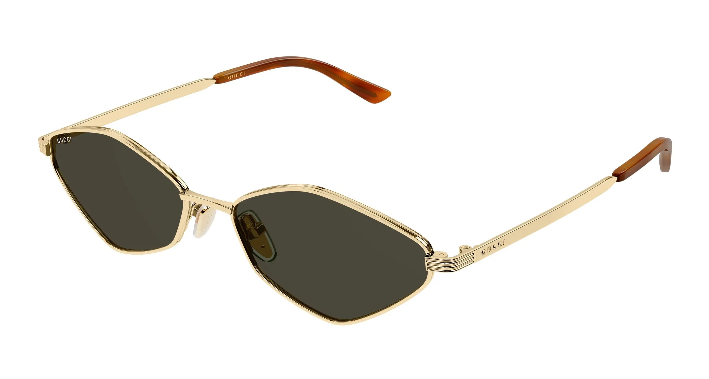 Gucci GG2222S 002 Occhiali da sole Metallo Oro Marrone Geometrica - immagine 1