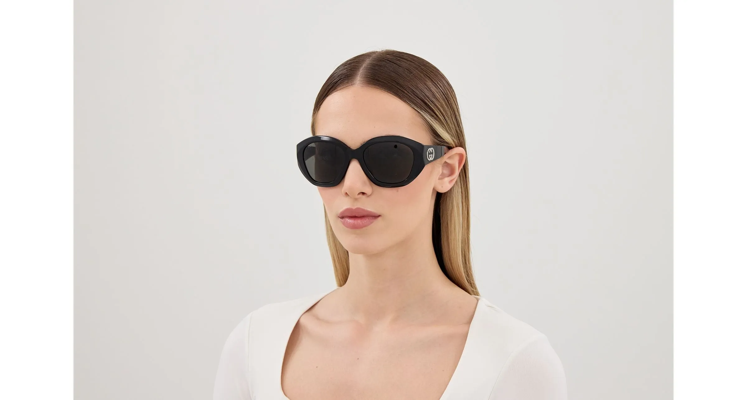 Gucci GG2200S 001 Occhiali da sole Acetato Nero Grigio Geometrica - immagine 3