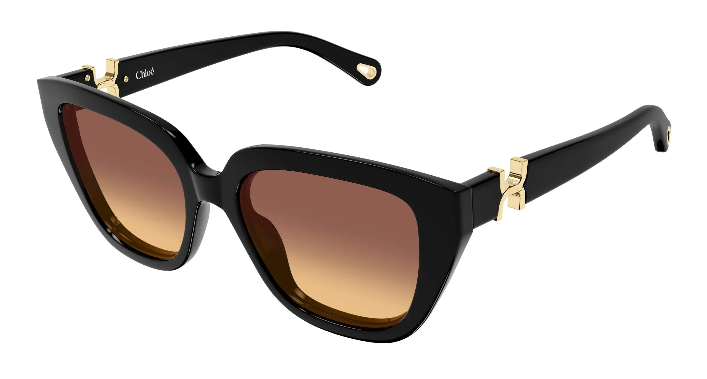 Chloé CH0410S 001 Occhiali da sole Acetato Nero Marrone Cat Eye Sfumato - immagine 1
