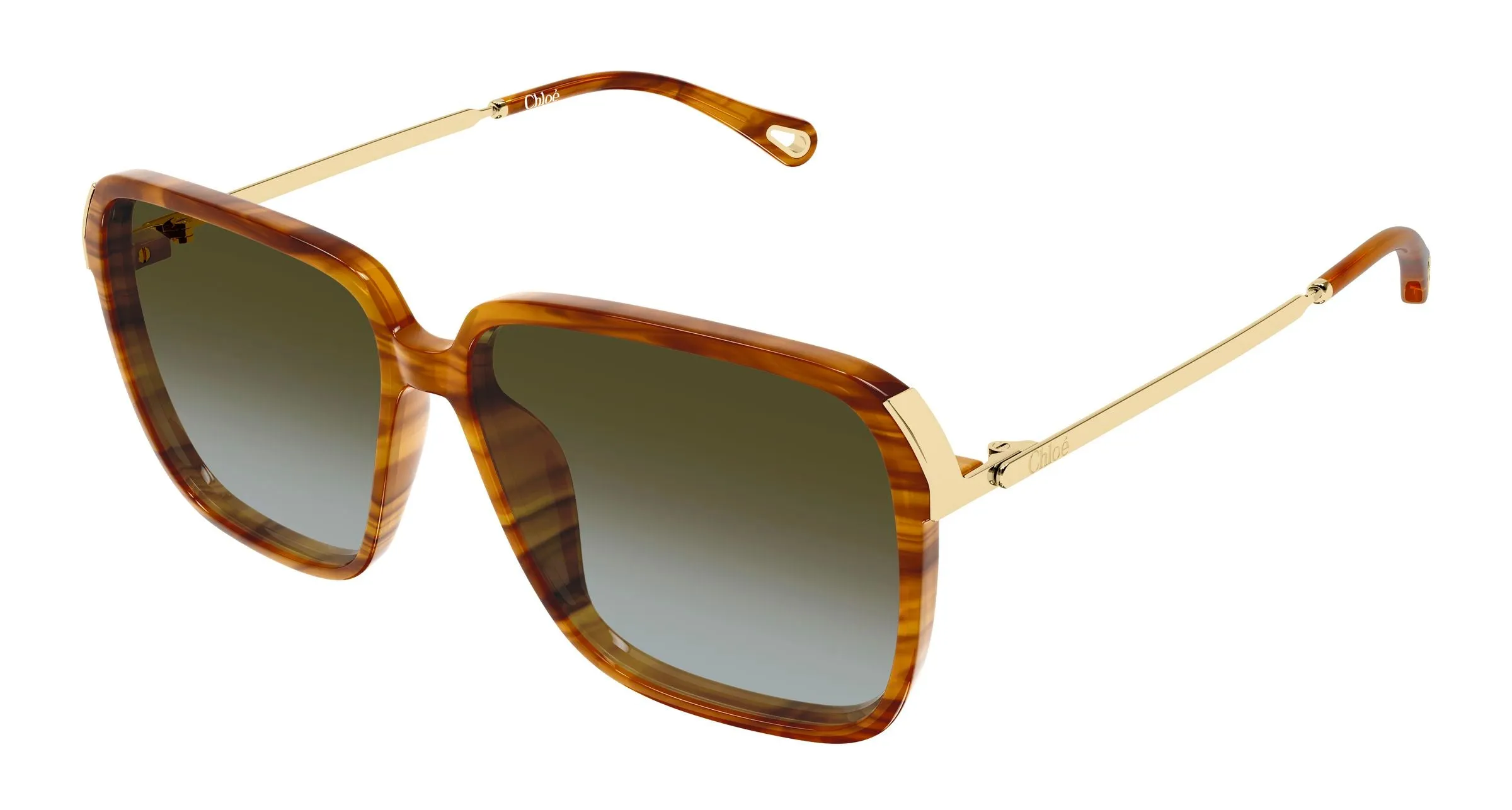 Chloé CH0405S 003 Occhiali da sole Acetato Havana Verde Squadrata Sfumato - immagine 1