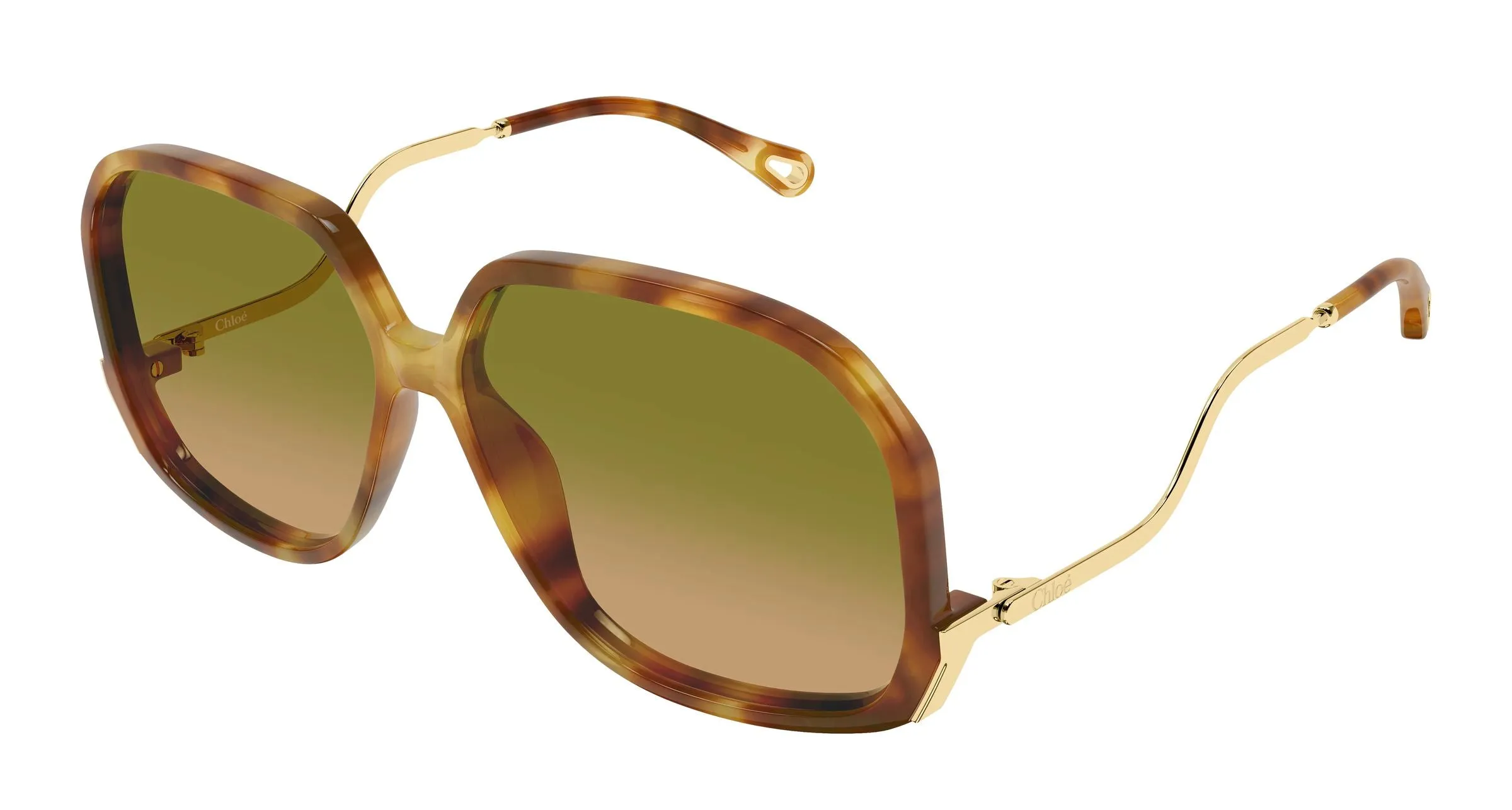 Chloé CH0404S 002 Occhiali da sole Acetato Havana Verde Geometrica Sfumato - immagine 1