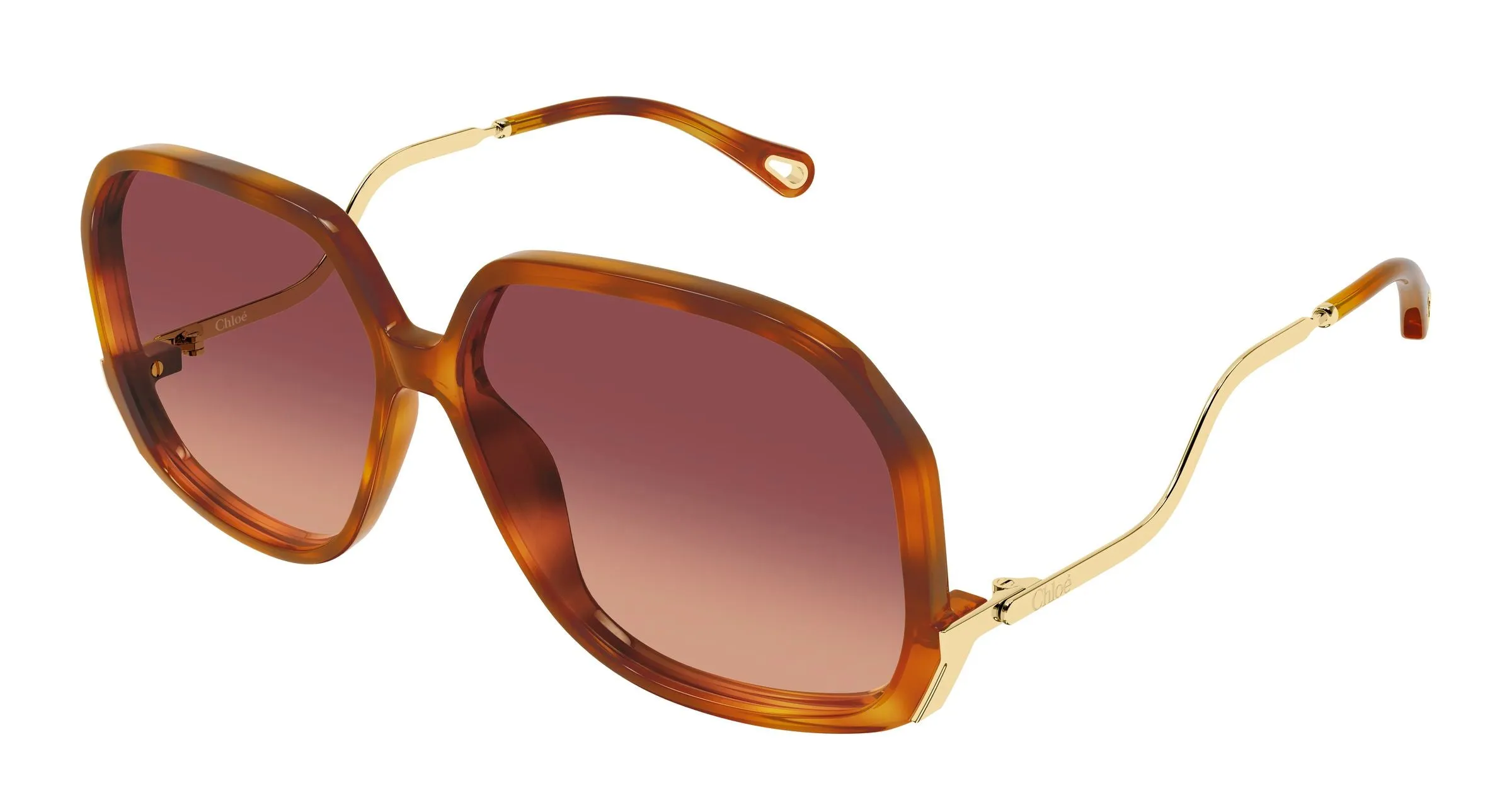 Chloé CH0404S 001 Occhiali da sole Acetato Havana Rosso Geometrica Sfumato - immagine 1