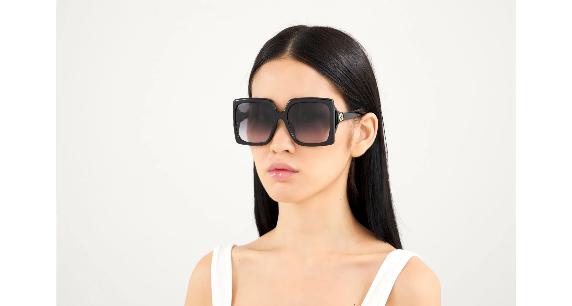 Gucci GG0876SA 001 Occhiali da sole Acetato Nero Grigio Squadrata Normale Sfumato - immagine 3