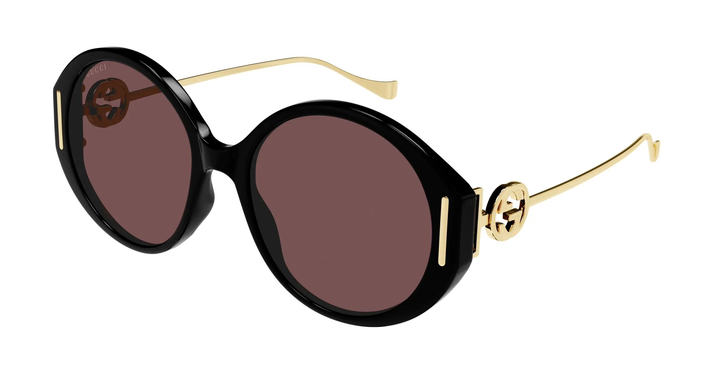 Gucci Donna GG1202SK 001 Occhiali da sole Acetato Nero Marrone Rotonda Normale - immagine 1