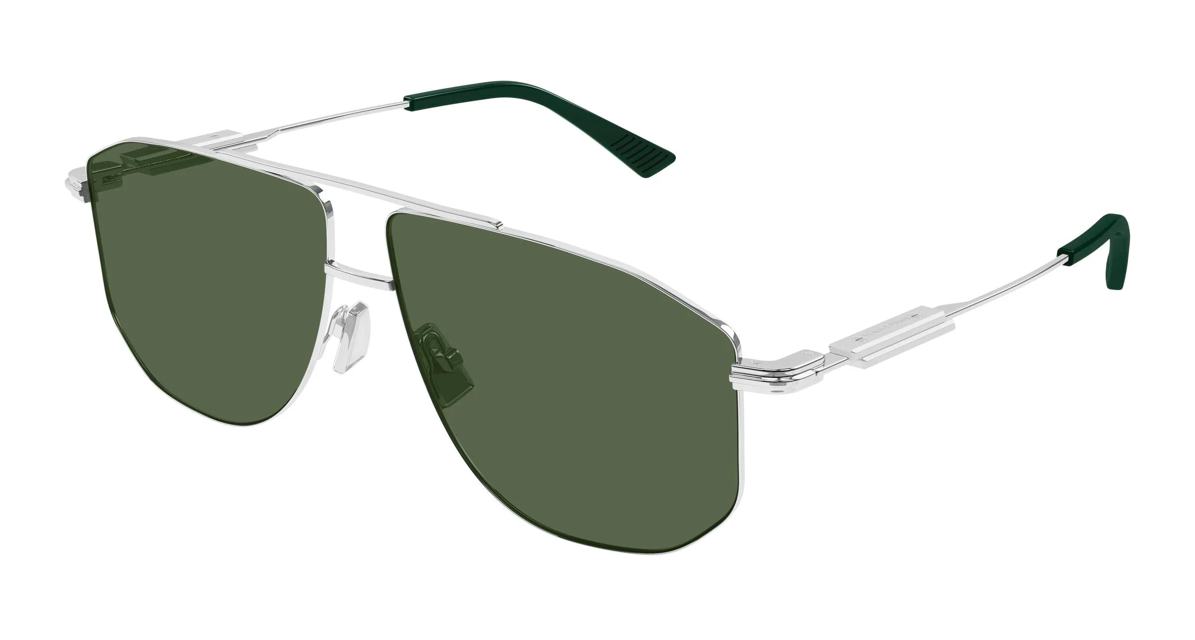 Bottega Veneta BV1509S 004 Occhiali da sole Metallo Argento Verde Pilot Antiriflesso - immagine 1