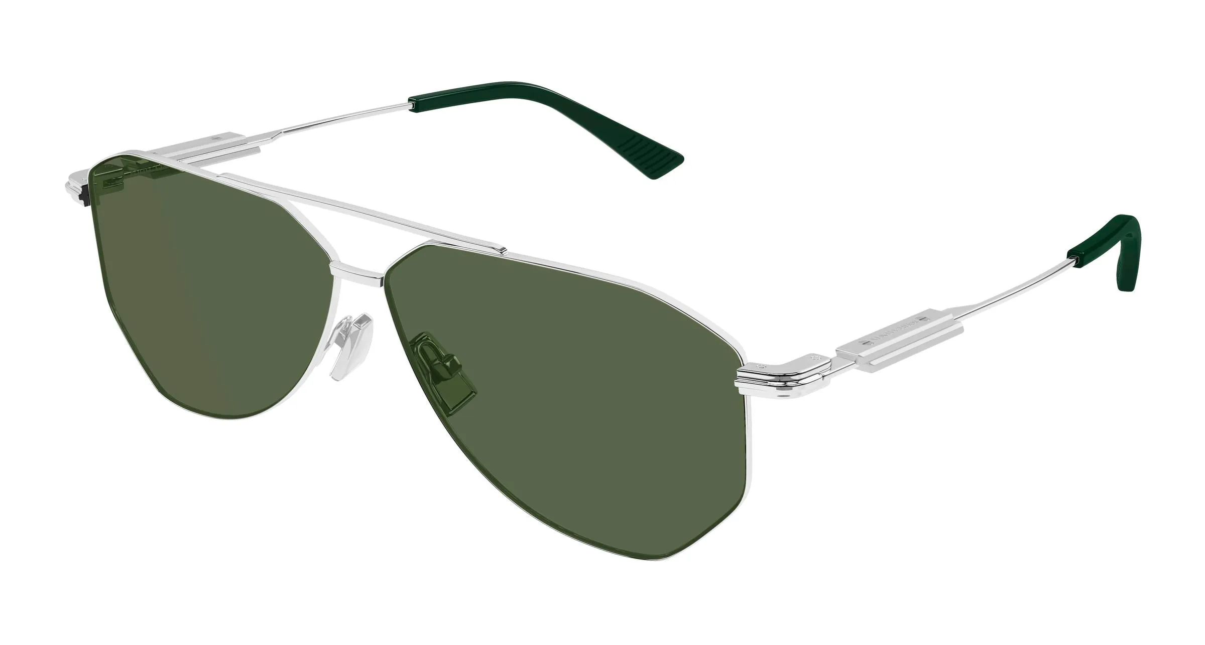 Bottega Veneta BV1508S 004 Occhiali da sole Metallo Argento Verde Pilot Antiriflesso - immagine 1