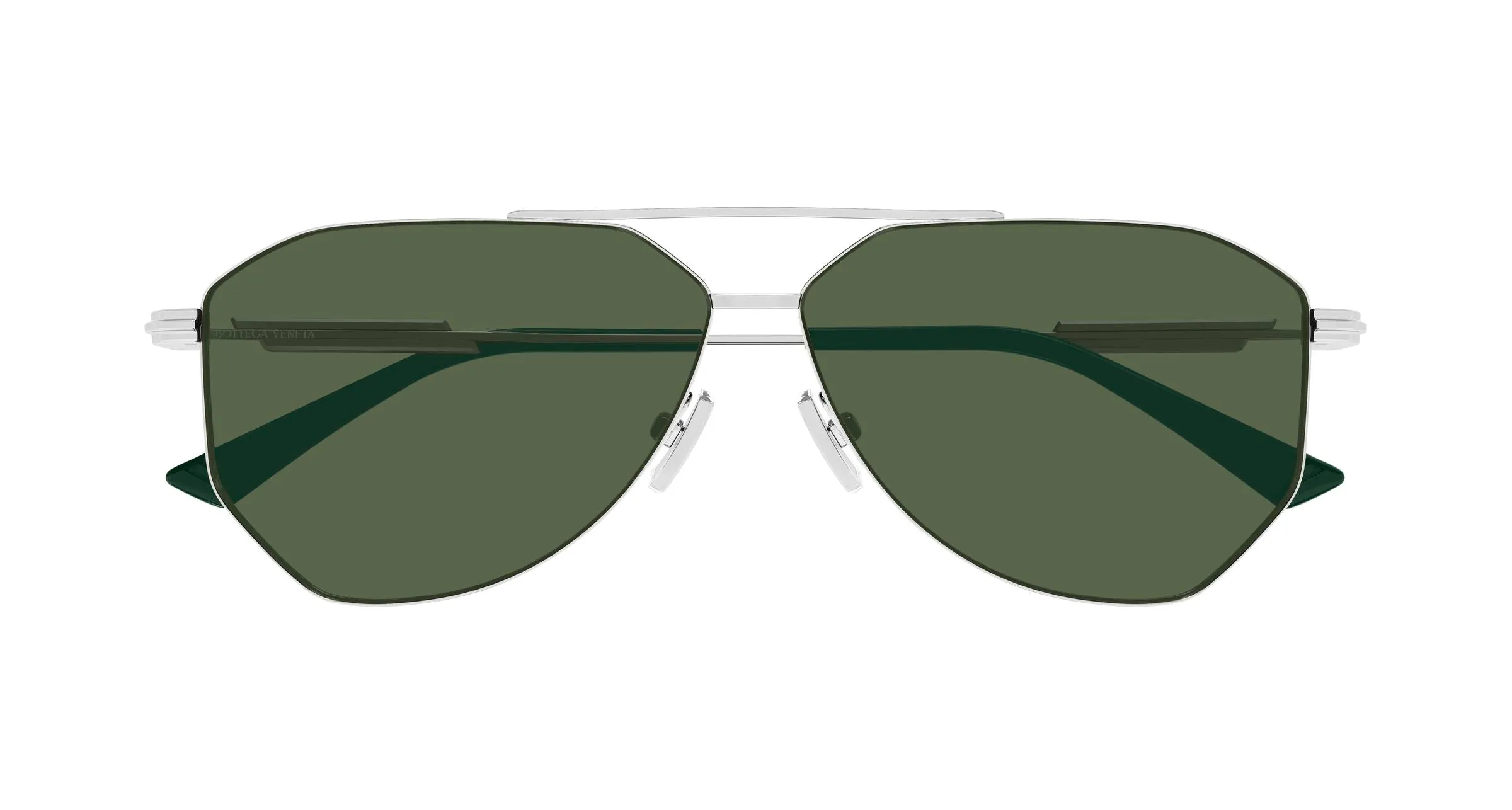 Bottega Veneta BV1508S 004 Occhiali da sole Metallo Argento Verde Pilot Antiriflesso - immagine 2