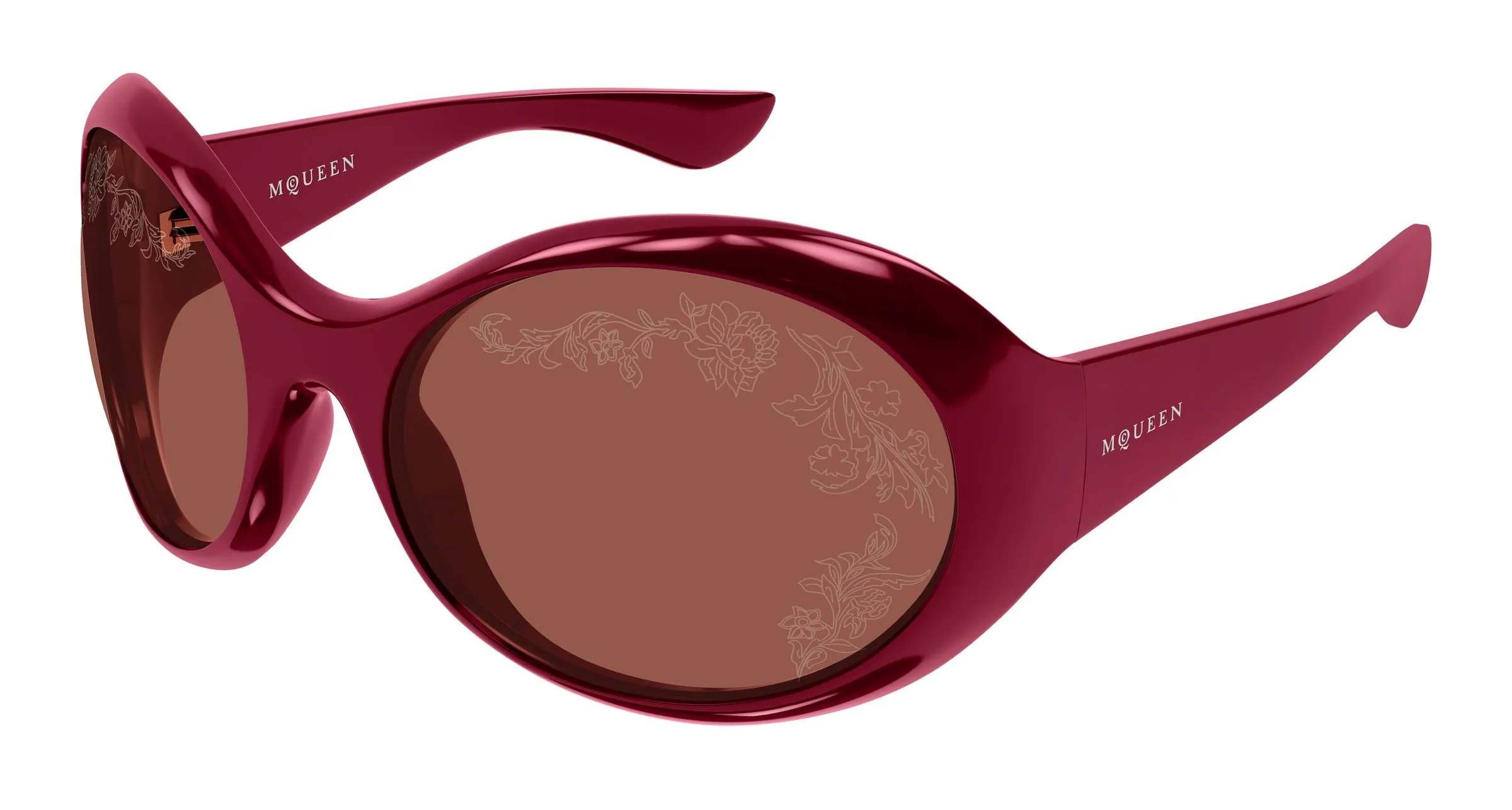 Alexander McQueen AM0592S 006 Occhiali da sole Bio-iniettato Rosso Marrone Rotonda - immagine 1