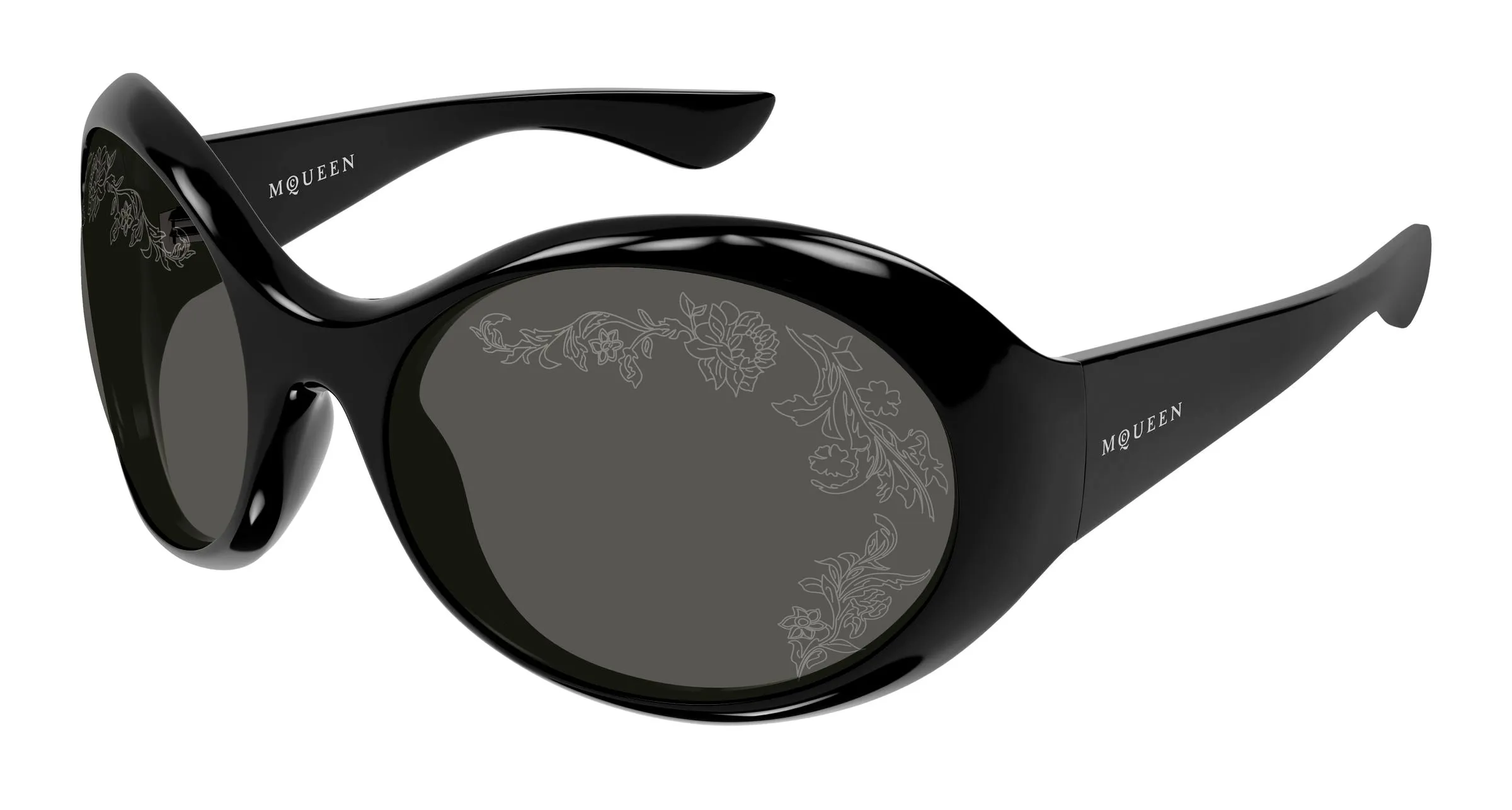 Alexander McQueen AM0592S 005 Occhiali da sole Bio-iniettato Nero Grigio Rotonda - immagine 1