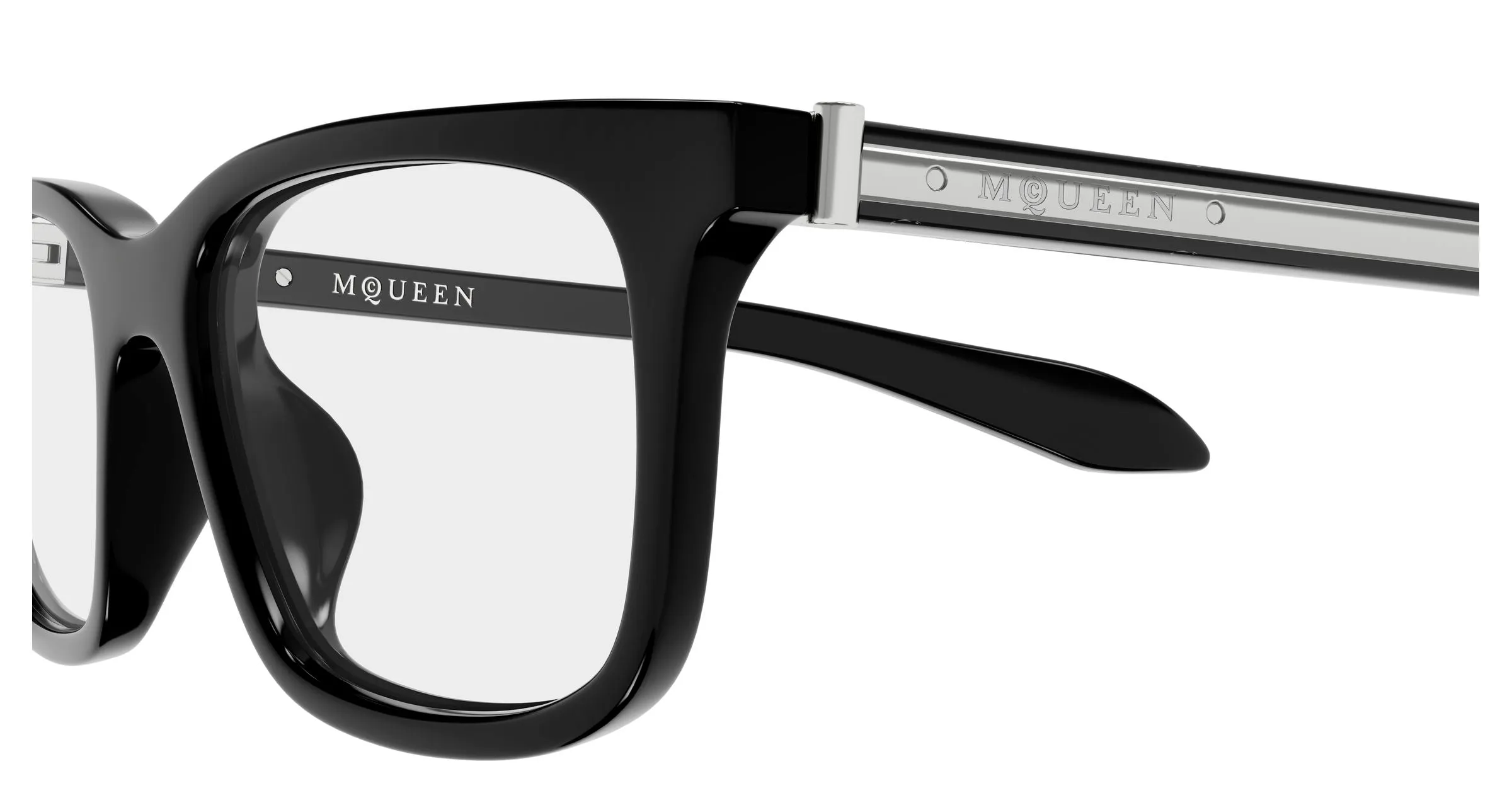 Alexander McQueen AM0587O 001 Montature da vista Acetato Nero Trasparente Squadrata - immagine 4