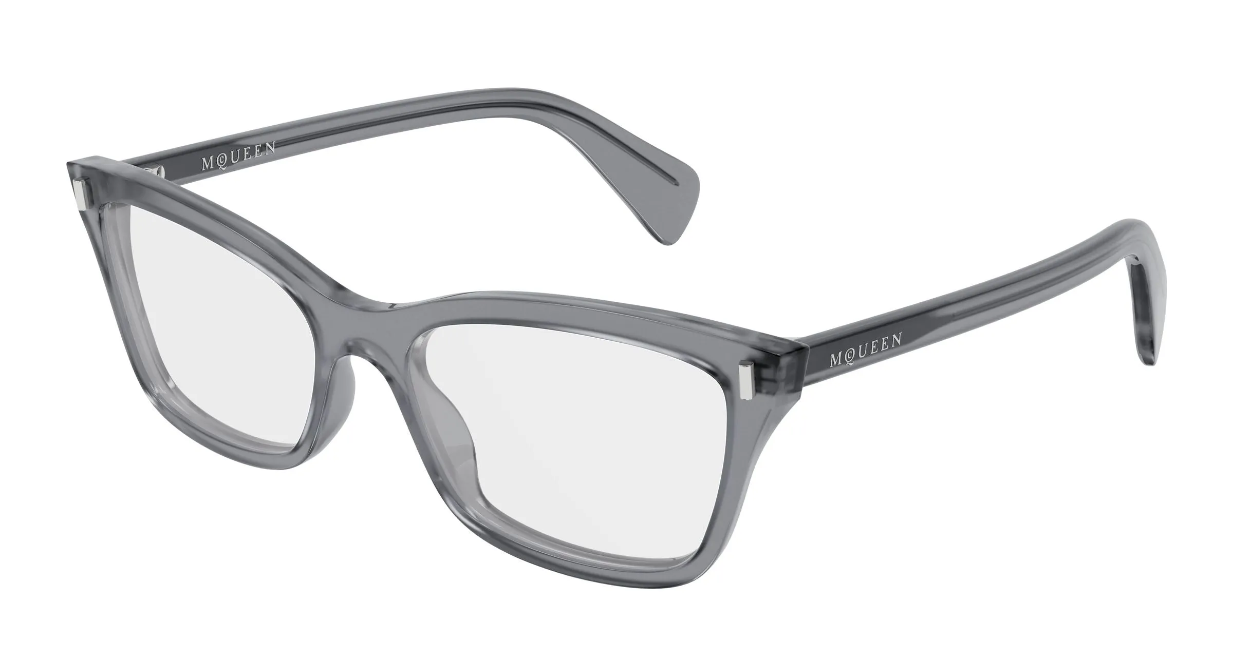 Alexander McQueen AM0584O 007 Montature da vista Acetato Grigio Trasparente Cat Eye - immagine 1