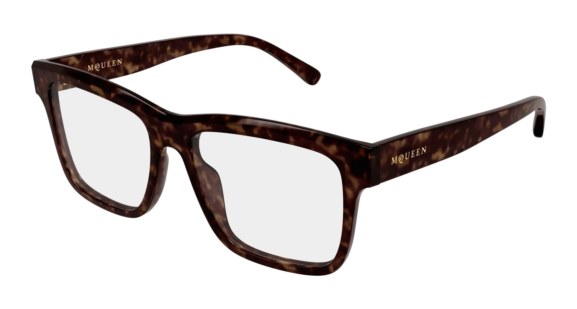 Alexander McQueen AM0582O 002 Montature da vista Acetato Havana Trasparente Squadrata - immagine 1