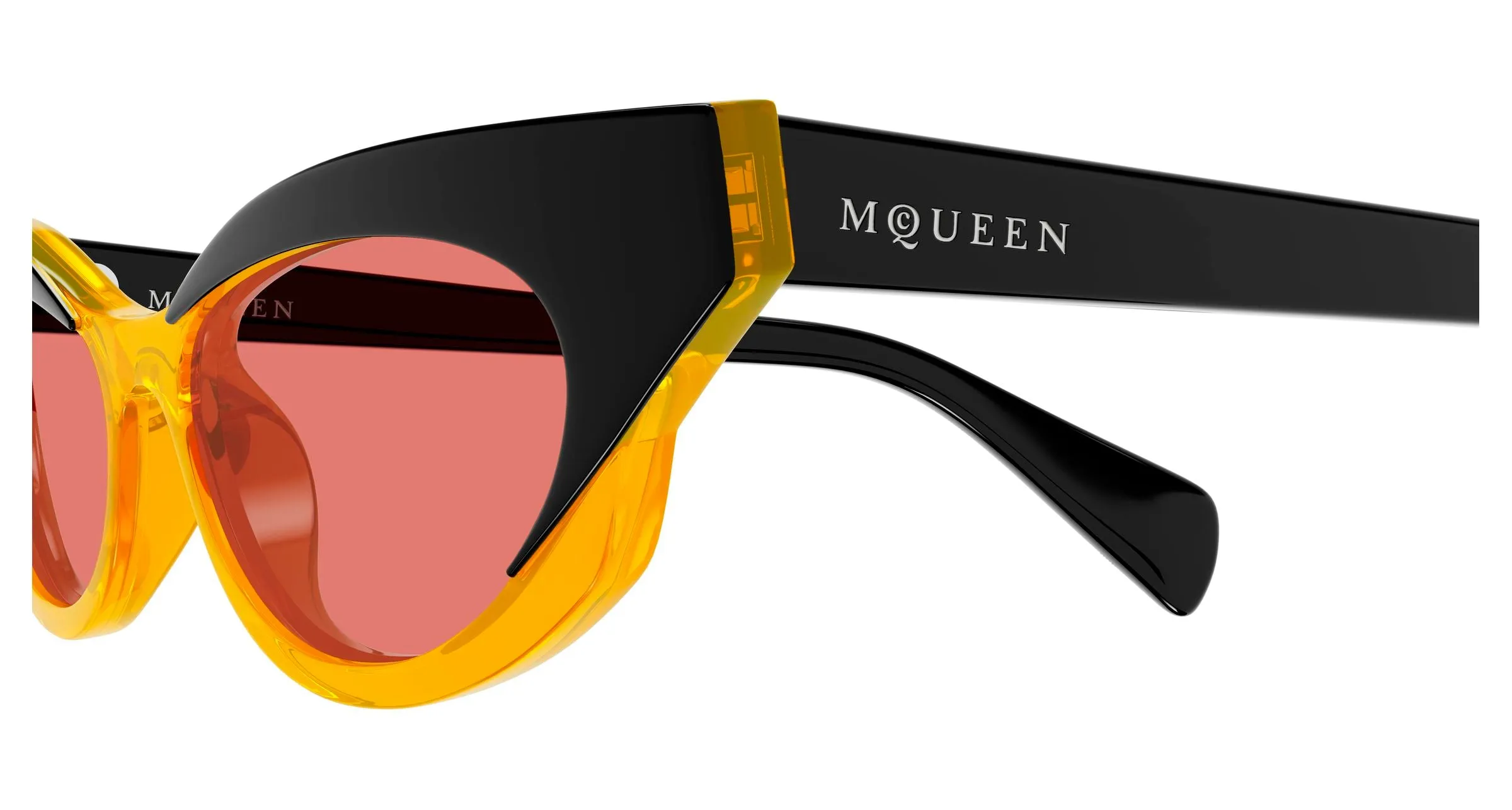 Alexander McQueen AM0544S 005 Occhiali da sole Acetato Nero Rosso Cat Eye - immagine 3