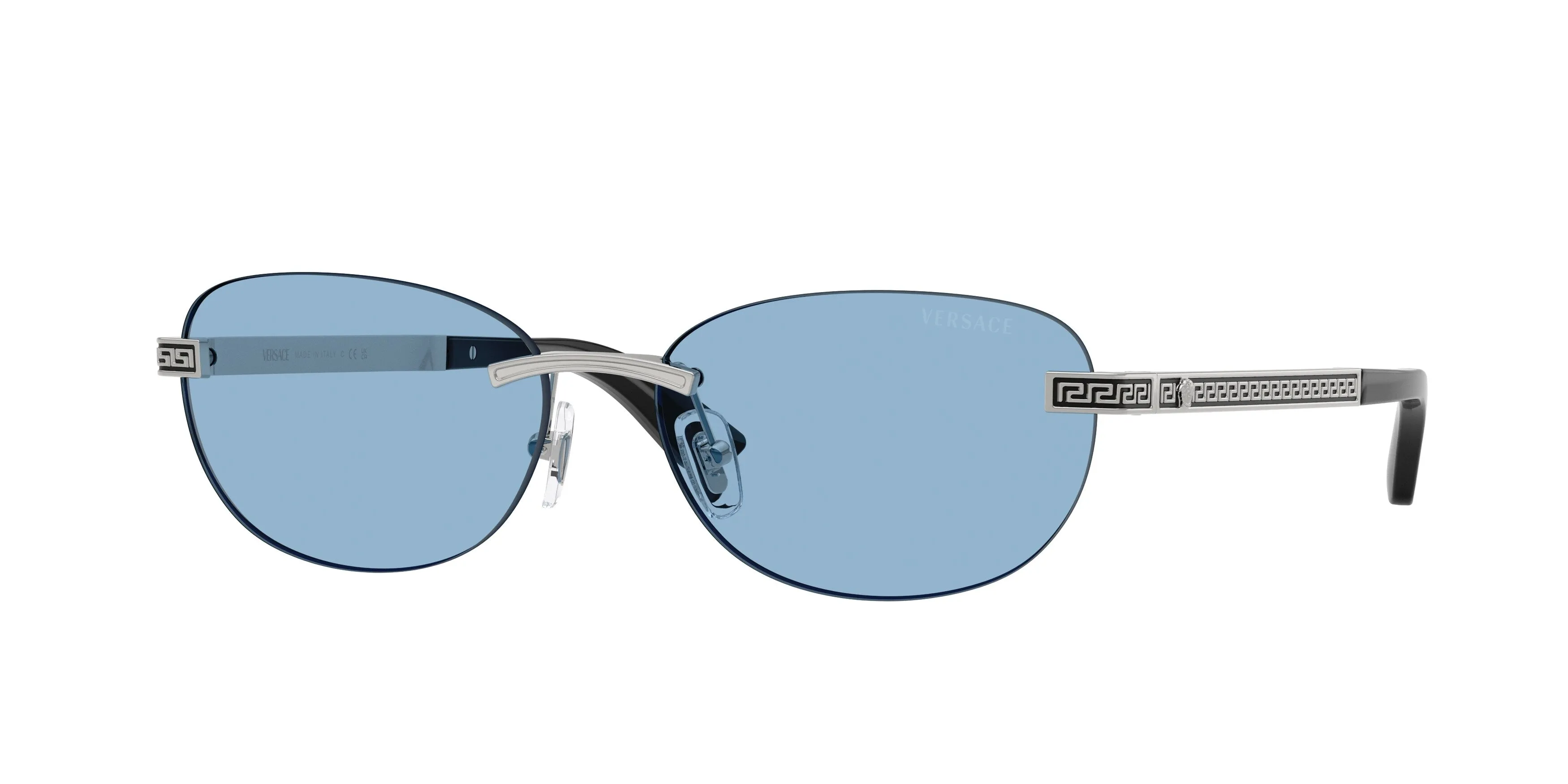 Versace VE2307 152672 Occhiali da sole Metallo Argento Blu Rotonda Normale - immagine 1