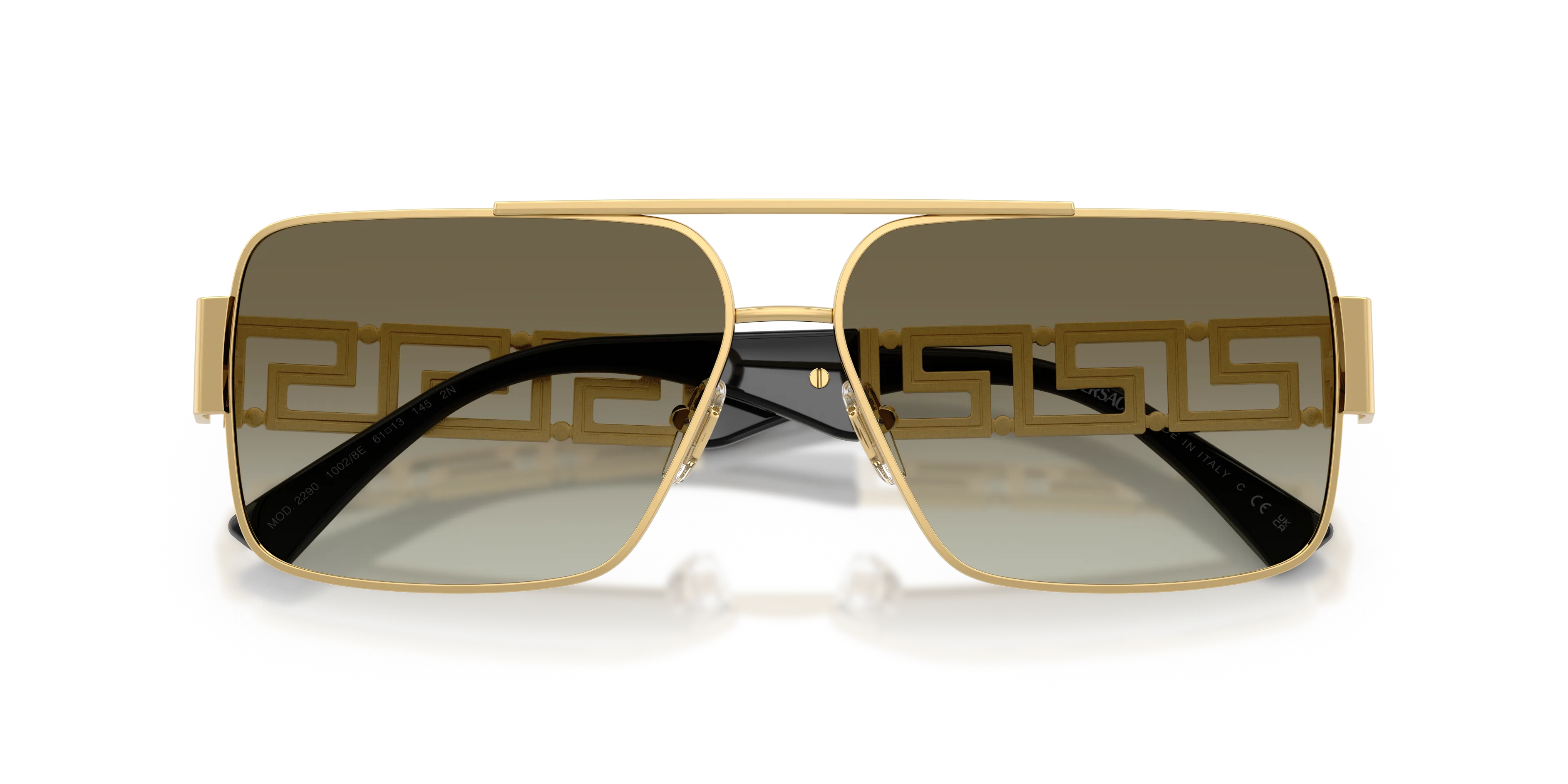 Versace VE2290 10028E Occhiali da sole Metallo Oro Verde Squadrata Normale Sfumato - immagine 2