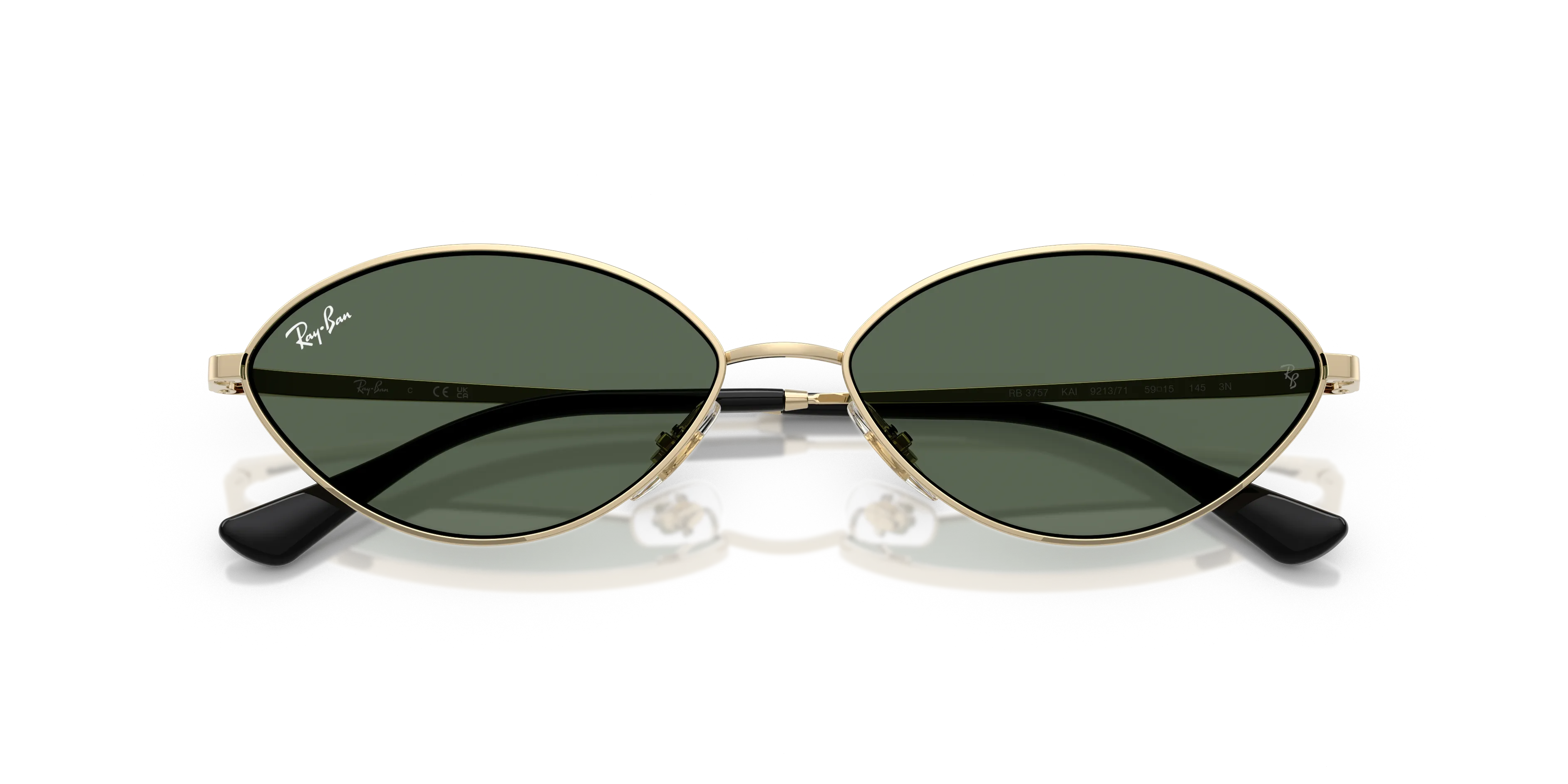 Ray - Ban RB3757 KAI 921371 Occhiali da sole Metallo Oro Verde Rotonda Normale - immagine 2