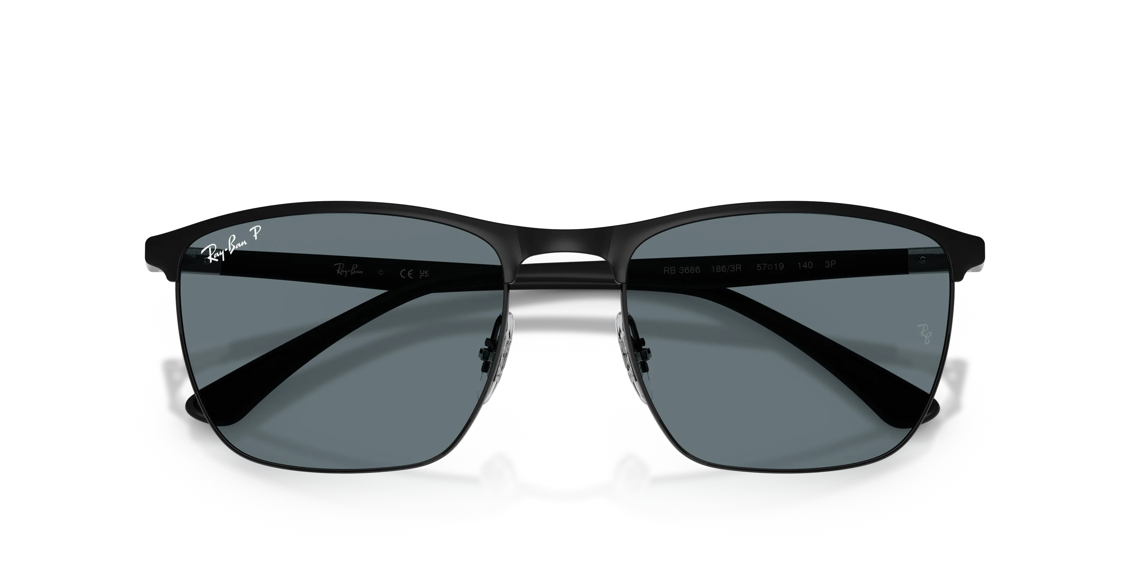 Ray - Ban RB3686 186/3R Occhiali da sole Acciaio Nero Blu Squadrata Polarizzata - immagine 2