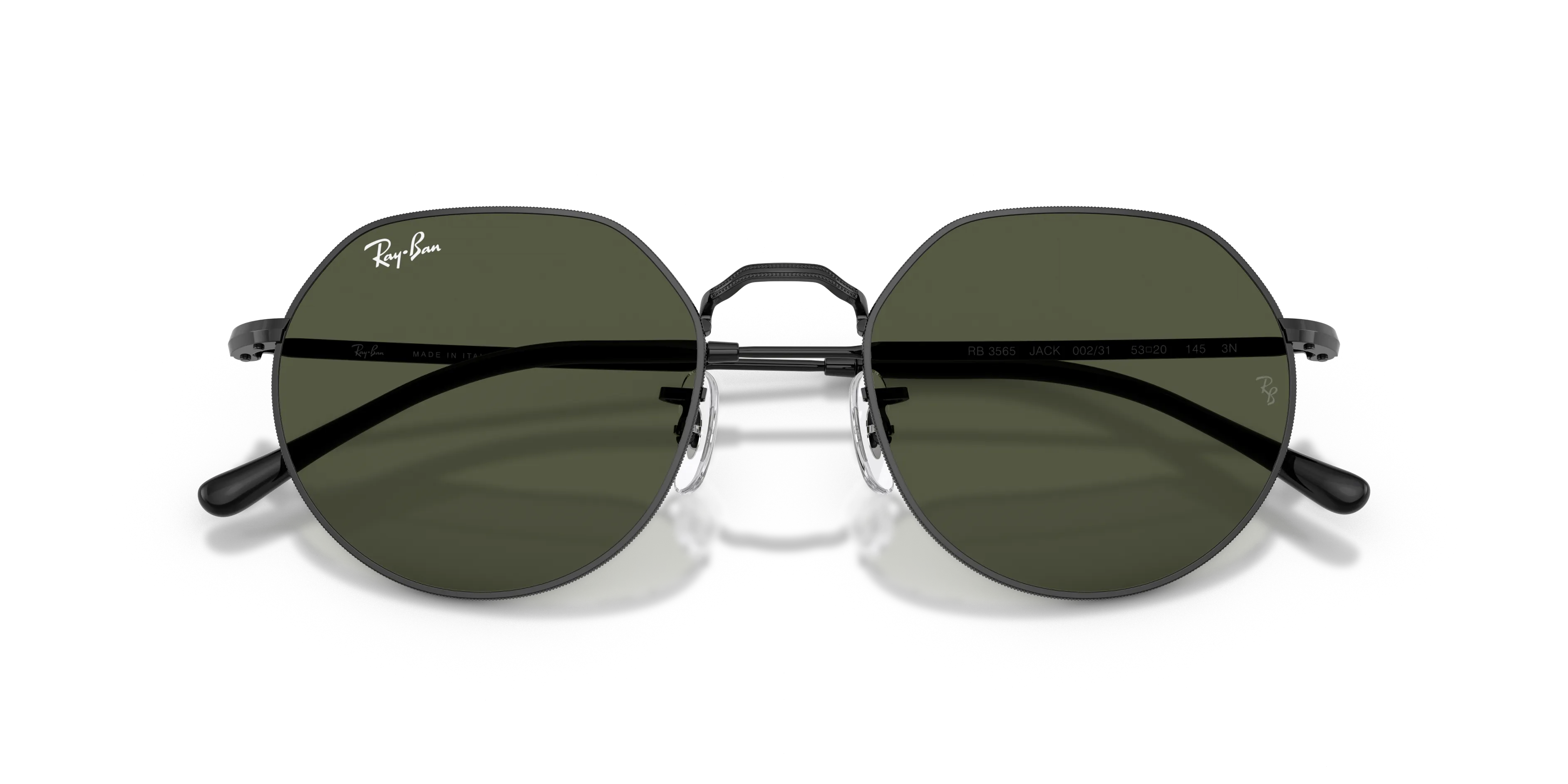 Ray - Ban RB3565 JACK 002/31 Occhiali da sole Metallo Nero Verde Geometrica Normale - immagine 2