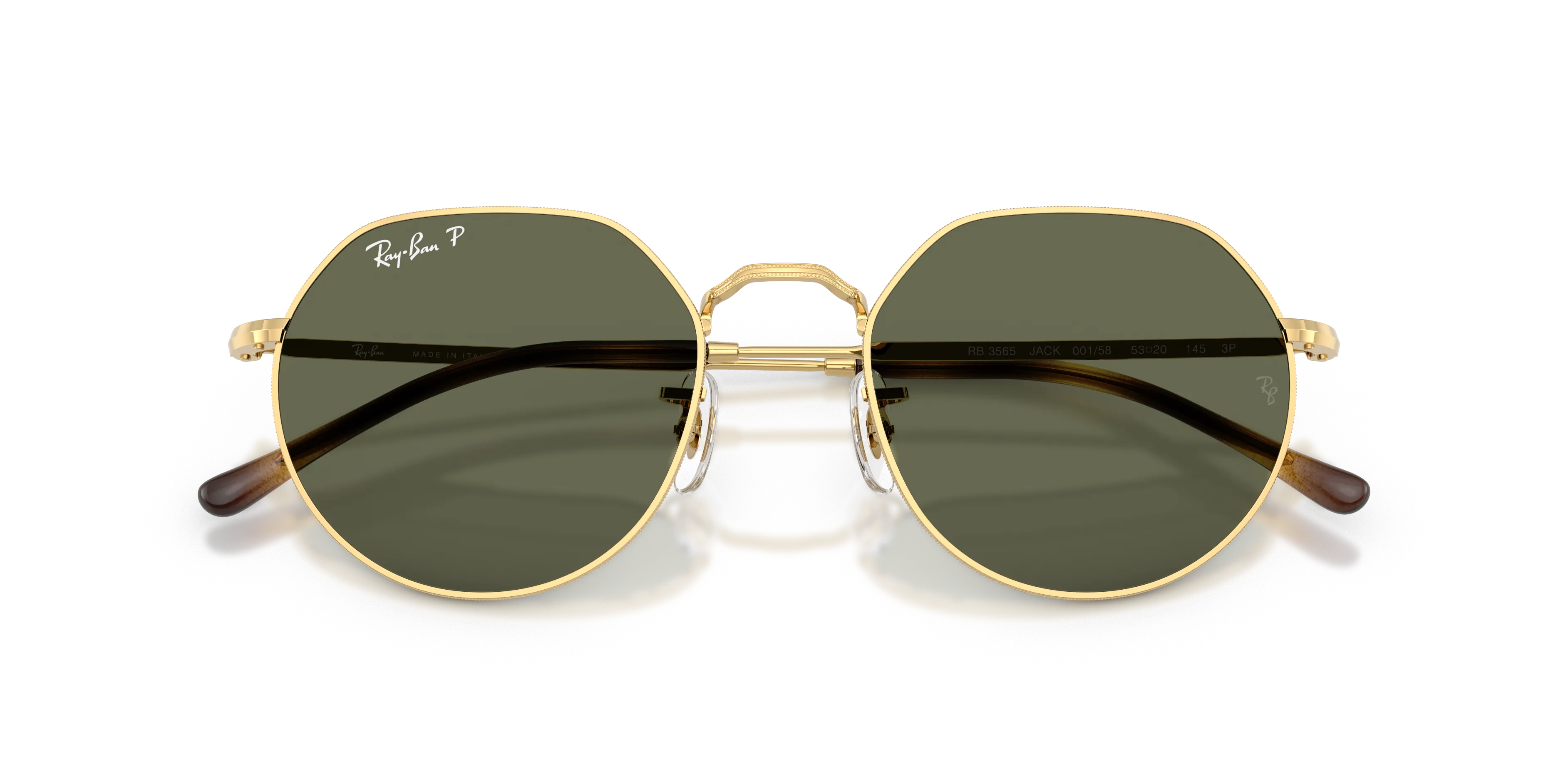 Ray - Ban RB3565 JACK 001/58 Occhiali da sole Metallo Oro Verde Geometrica Polarizzata - immagine 2