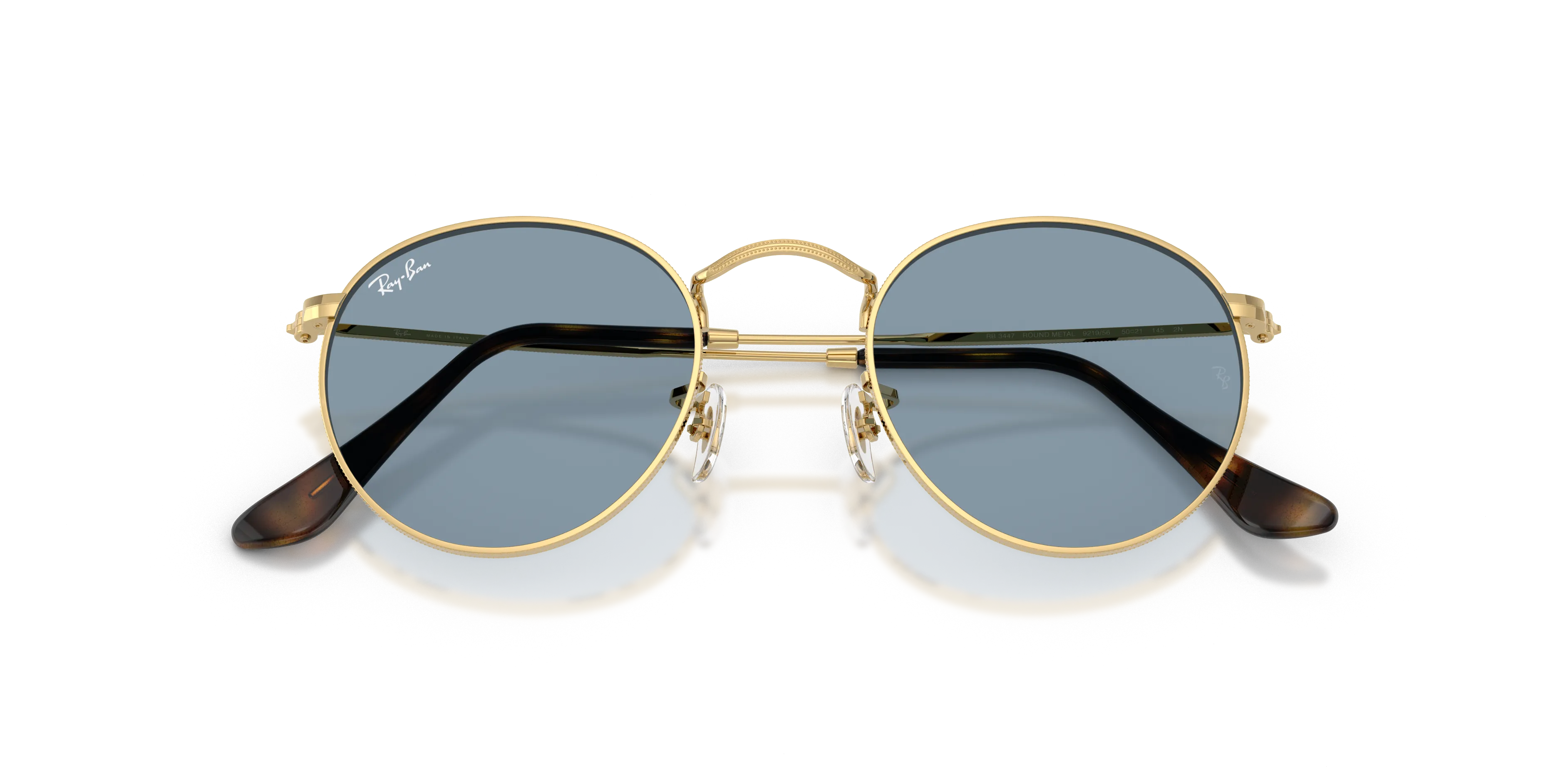 Ray - Ban RB3447 ROUND METAL 921956 Occhiali da sole Metallo Oro Blu Rotonda Normale - immagine 2