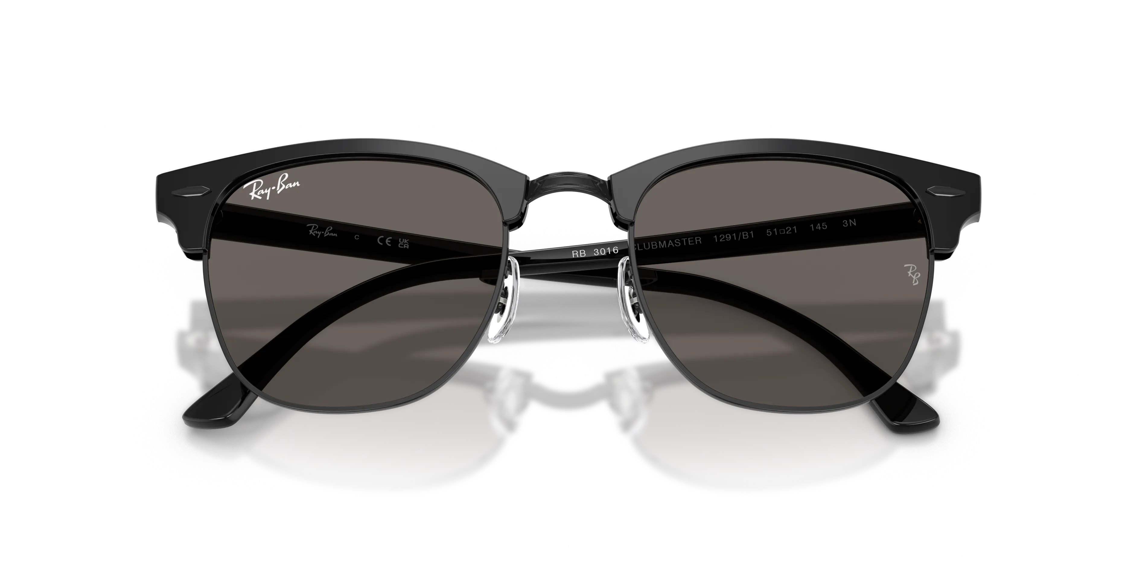 Ray - Ban RB3016 CLUBMASTER 1291B1 Occhiali da sole Acetato Nero Grigio Squadrata Normale - immagine 2