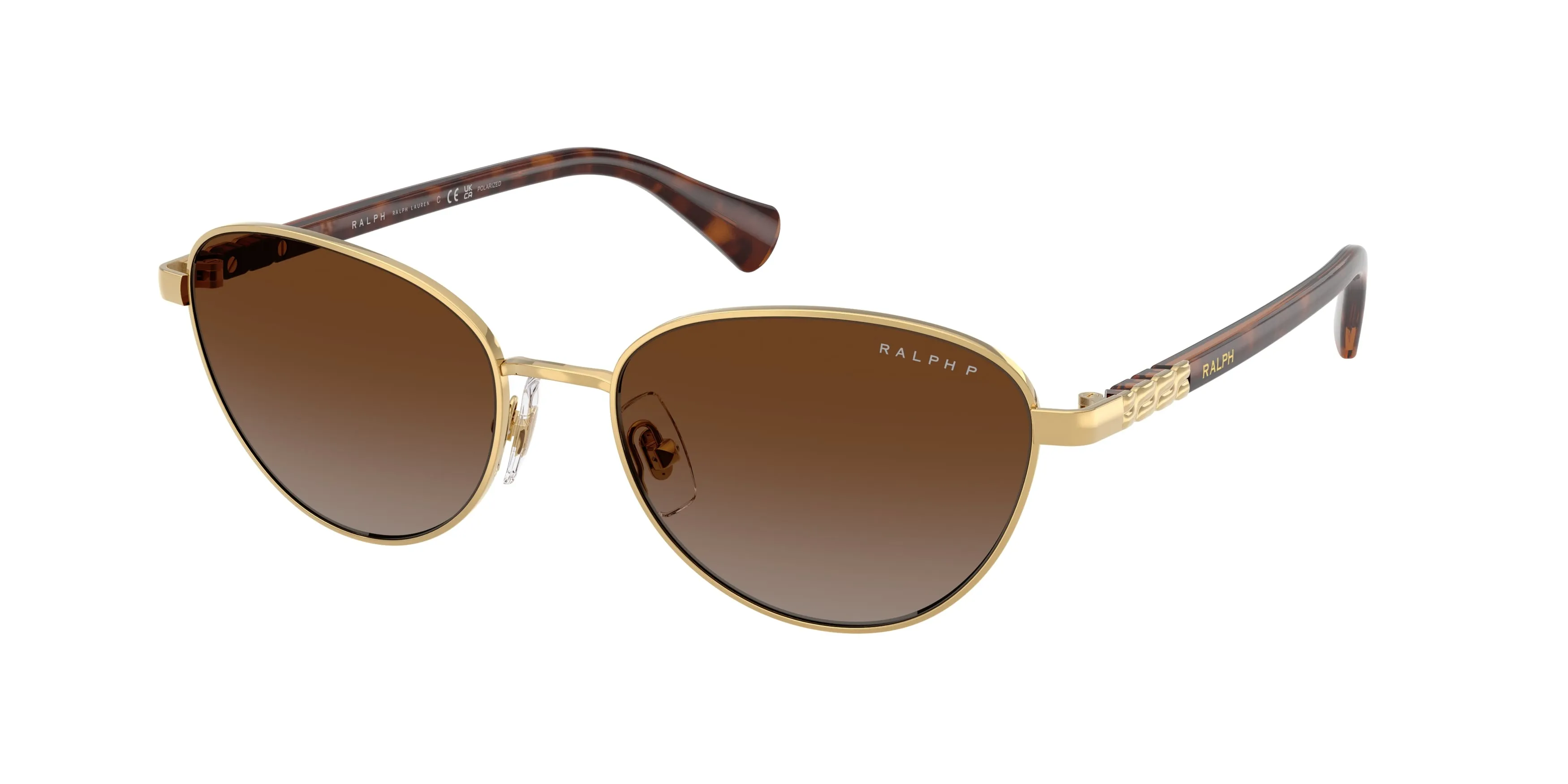 Ralph Lauren RA4150 9004T5 Occhiali da sole Metallo Oro Marrone Cat Eye Polarizzata - immagine 1