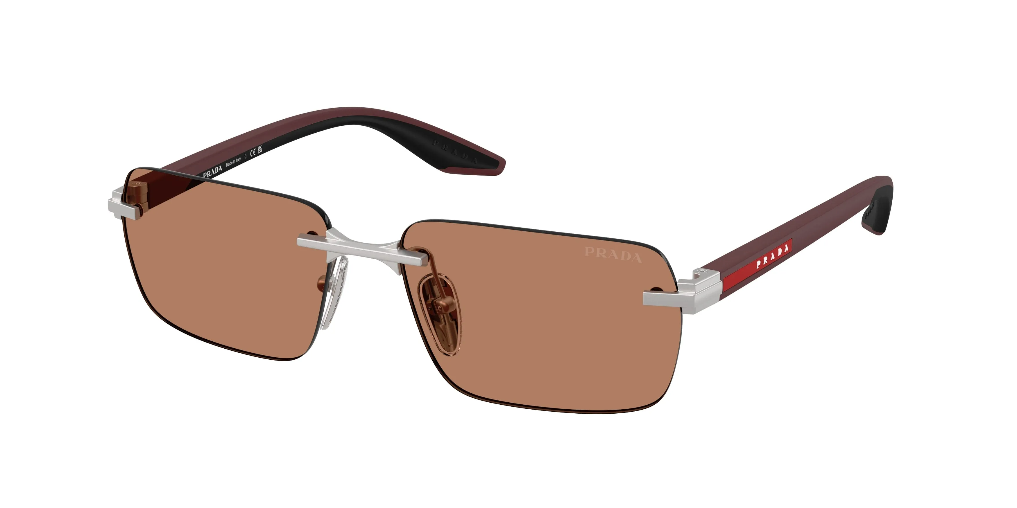 Prada Linea Rossa PS C52S 18X20D Occhiali da sole Metallo Argento Marrone Squadrata Normale - immagine 1