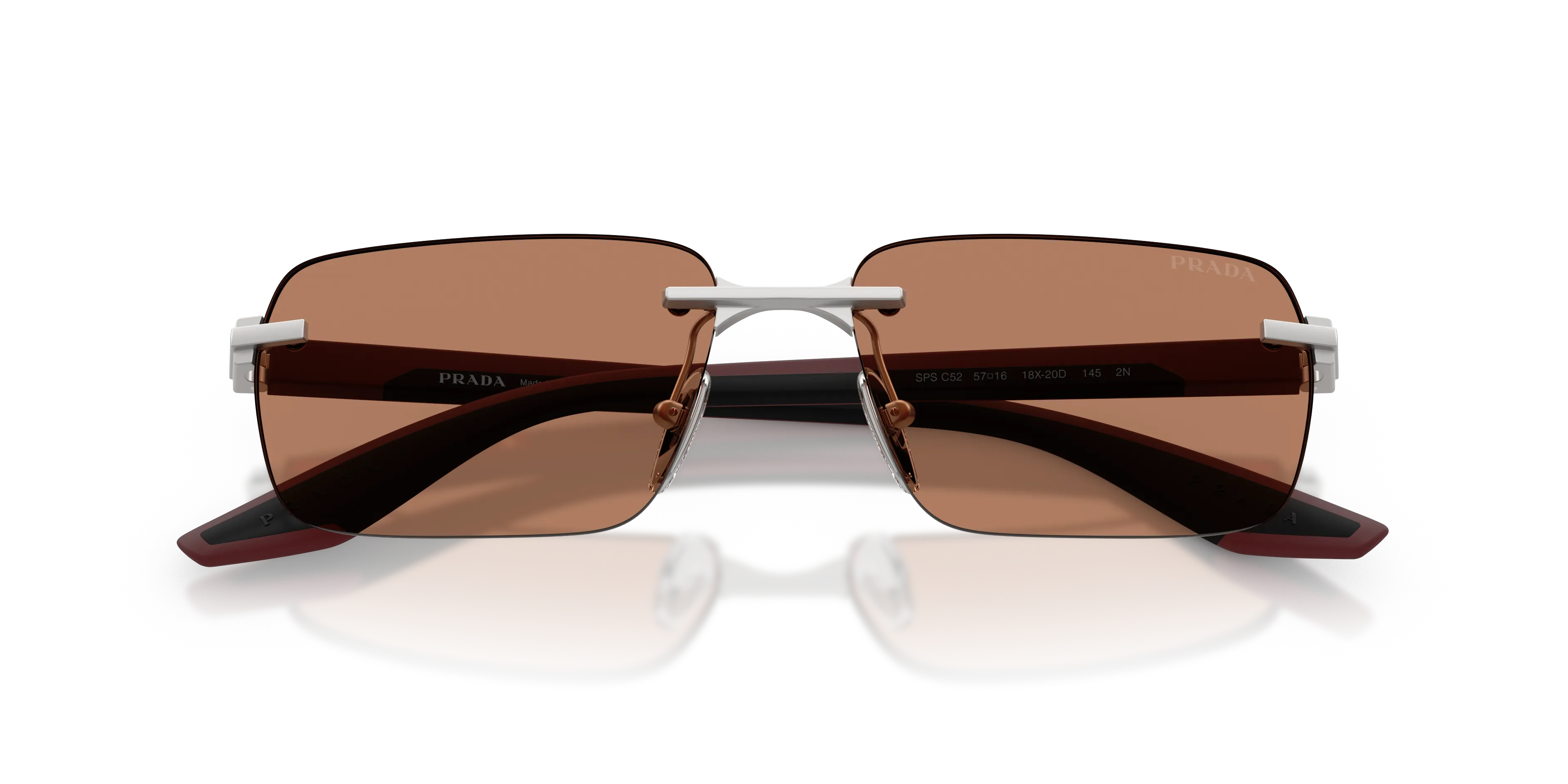 Prada Linea Rossa PS C52S 18X20D Occhiali da sole Metallo Argento Marrone Squadrata Normale - immagine 2