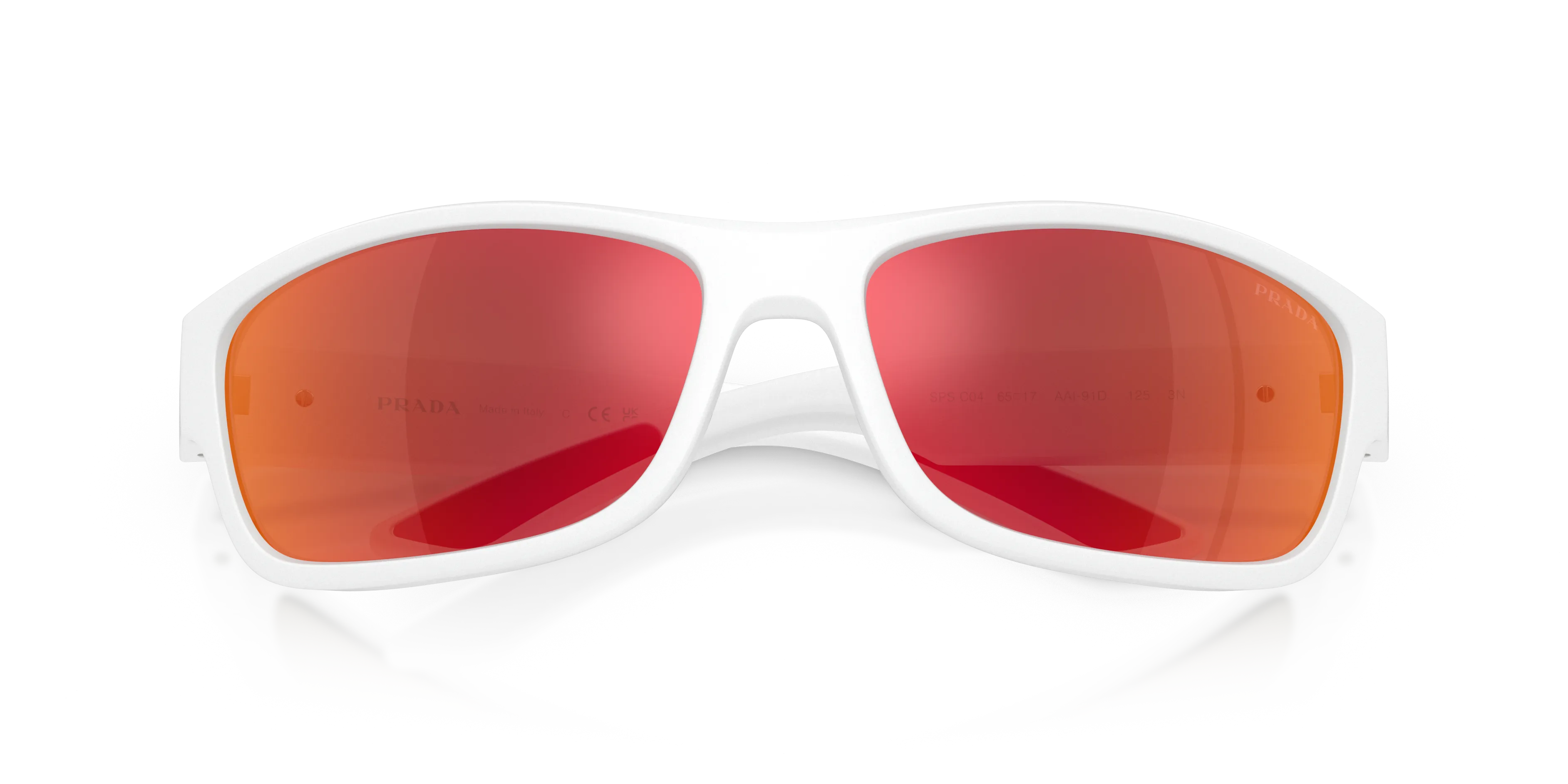 Prada Linea Rossa PS C04S AAI91D Occhiali da sole Iniettato Bianco Marrone Pillow Specchiate - immagine 2